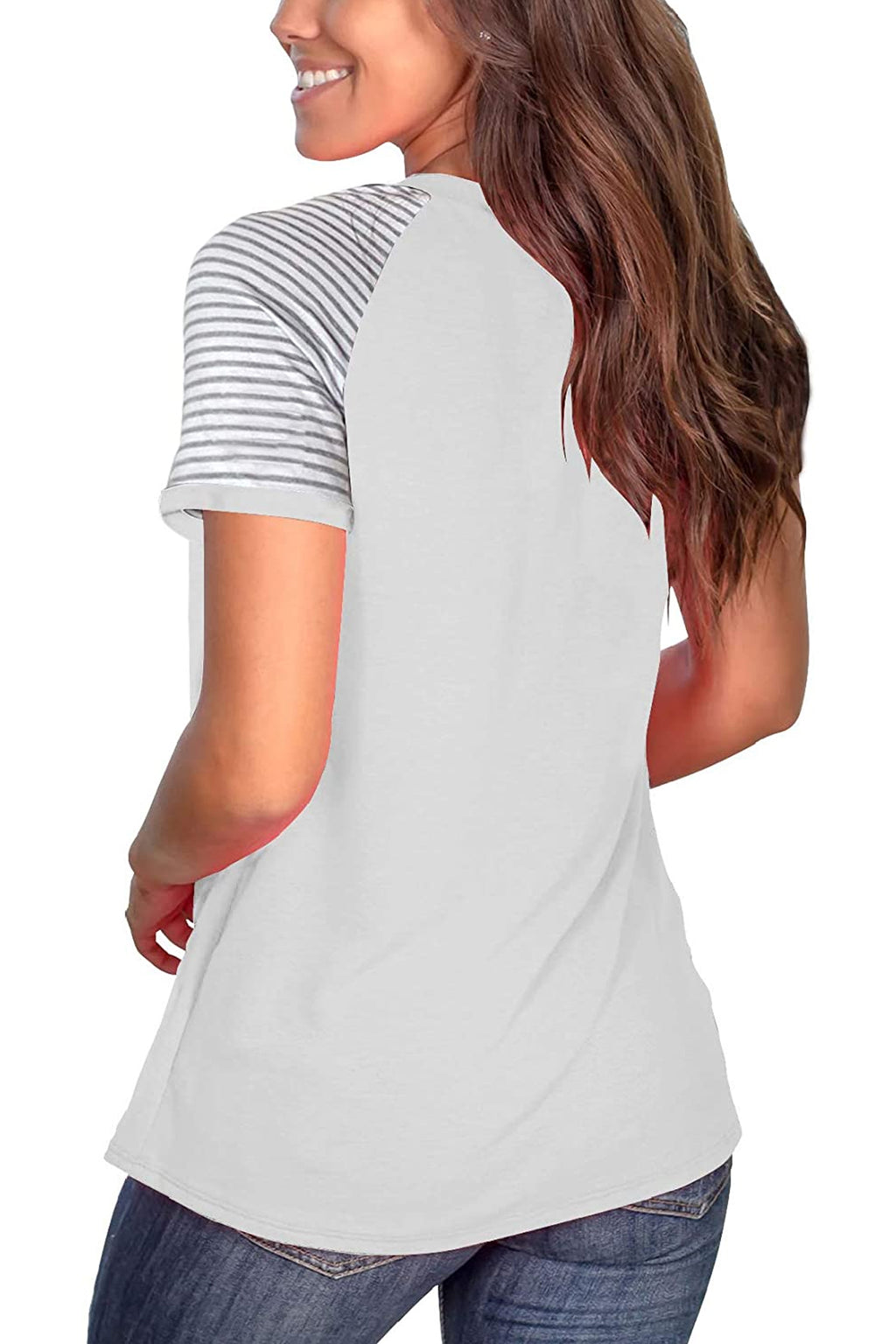 Bingerlily White Short Sleeve Stripe Tops