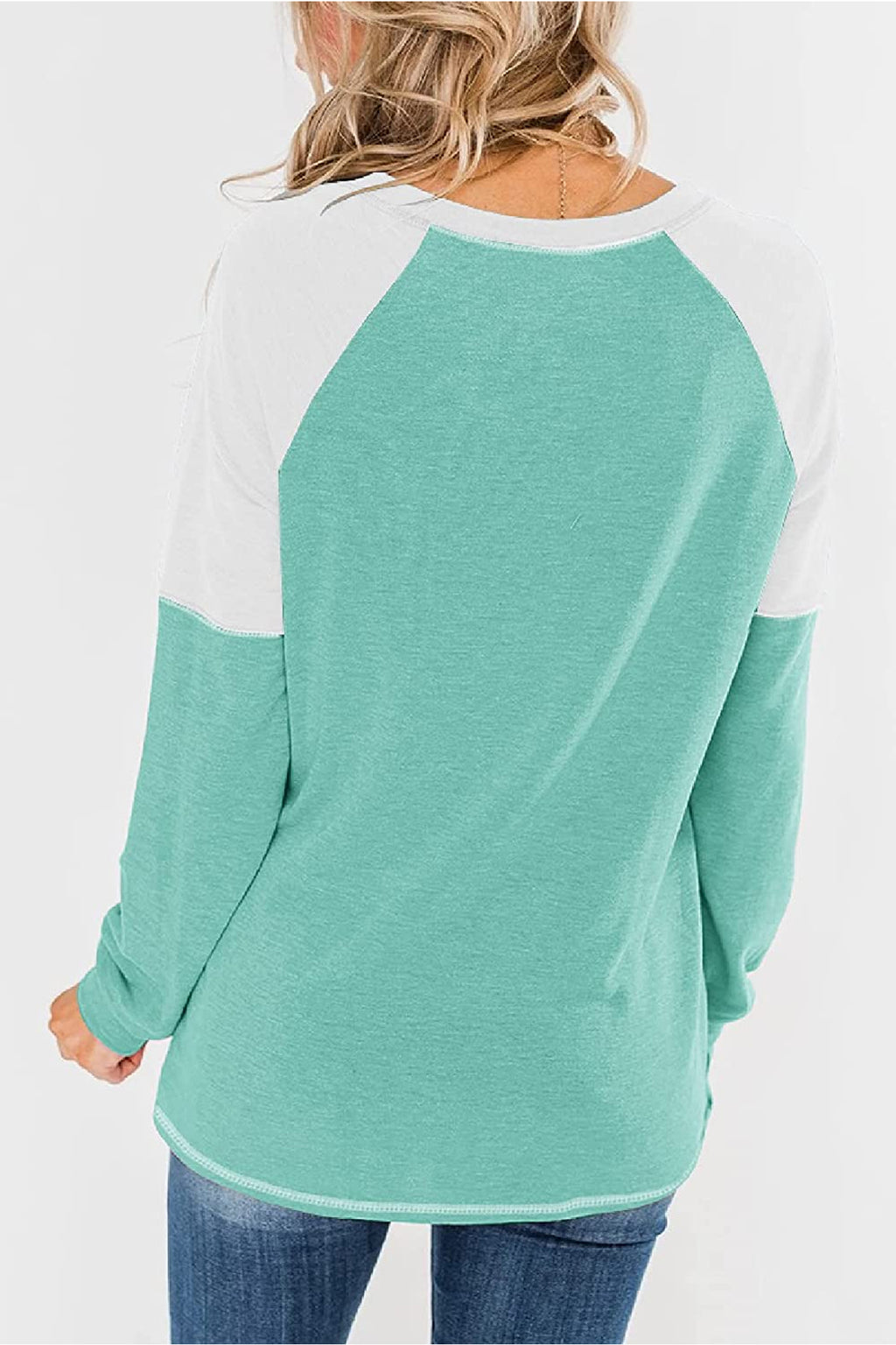 Bingerlily Women Green White Long Sleeve Tunic Top