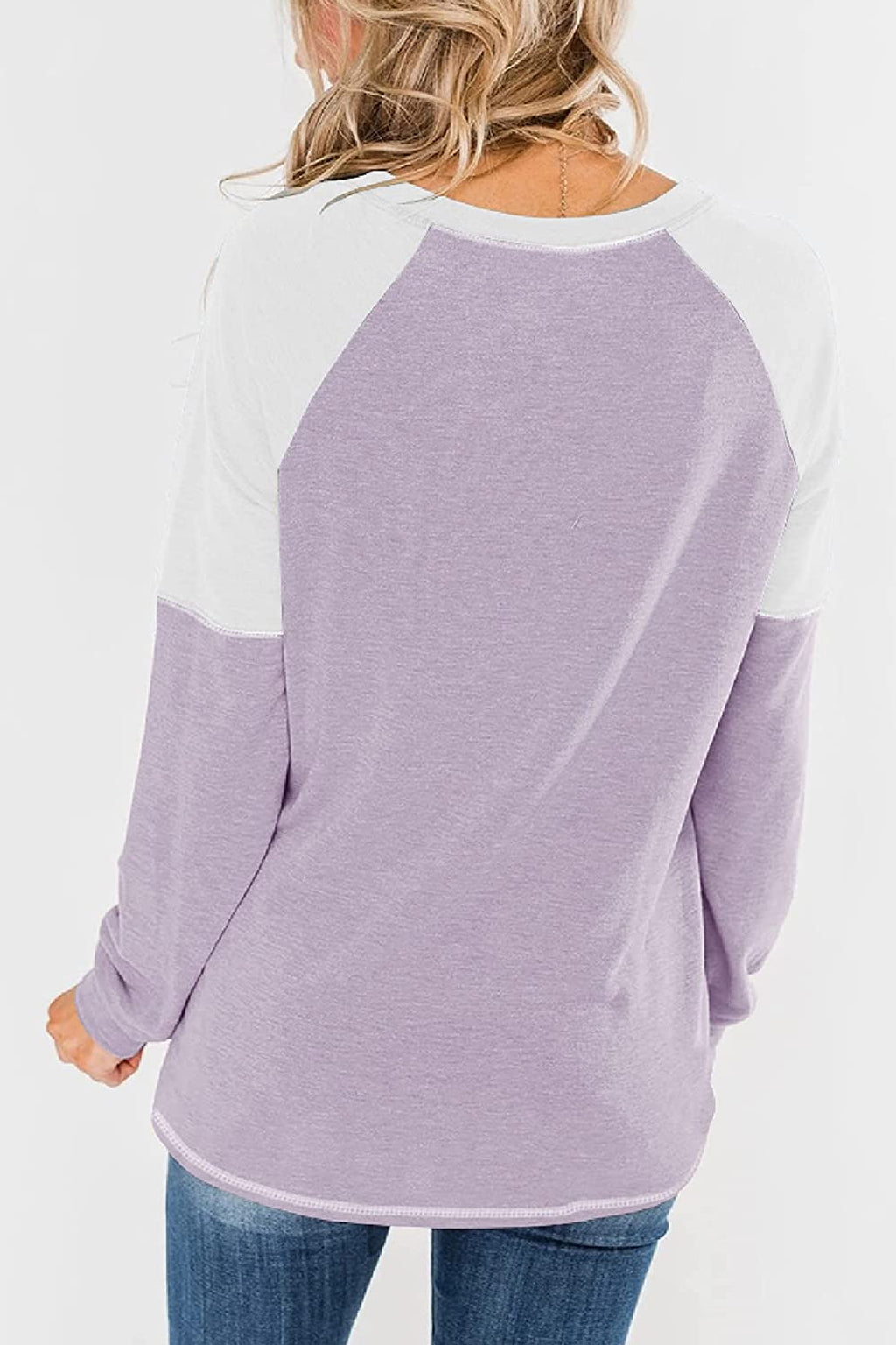 Bingerlily Women Purple White Long Sleeve Tunic Top