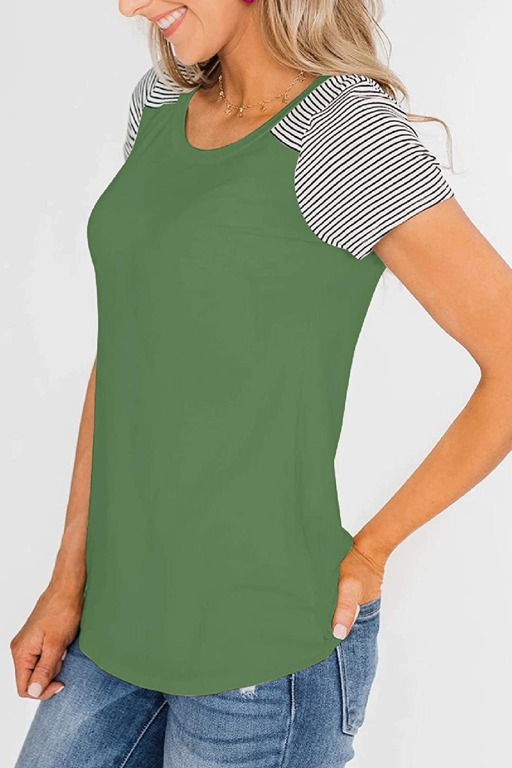 Bingerlily Green Short Sleeve Stripe Tops