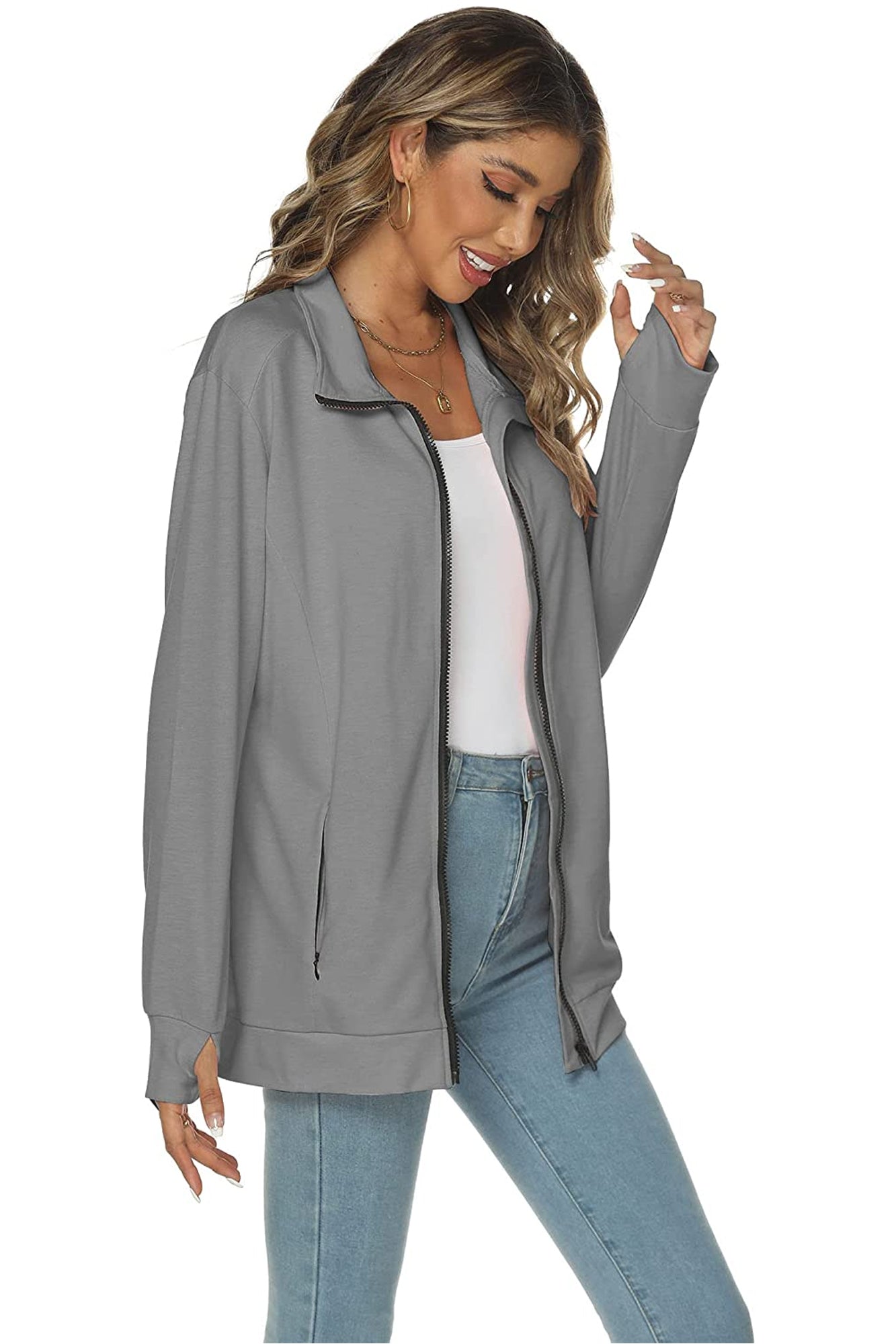 Bingerlily Women's Gray Zip Athletic Jacket