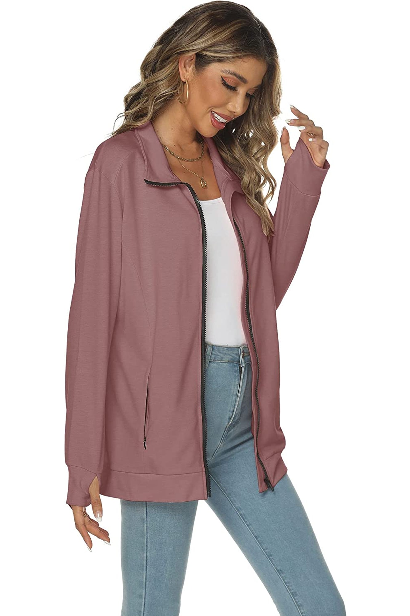 Bingerlily Women's Wine Red Zip Athletic Jacket