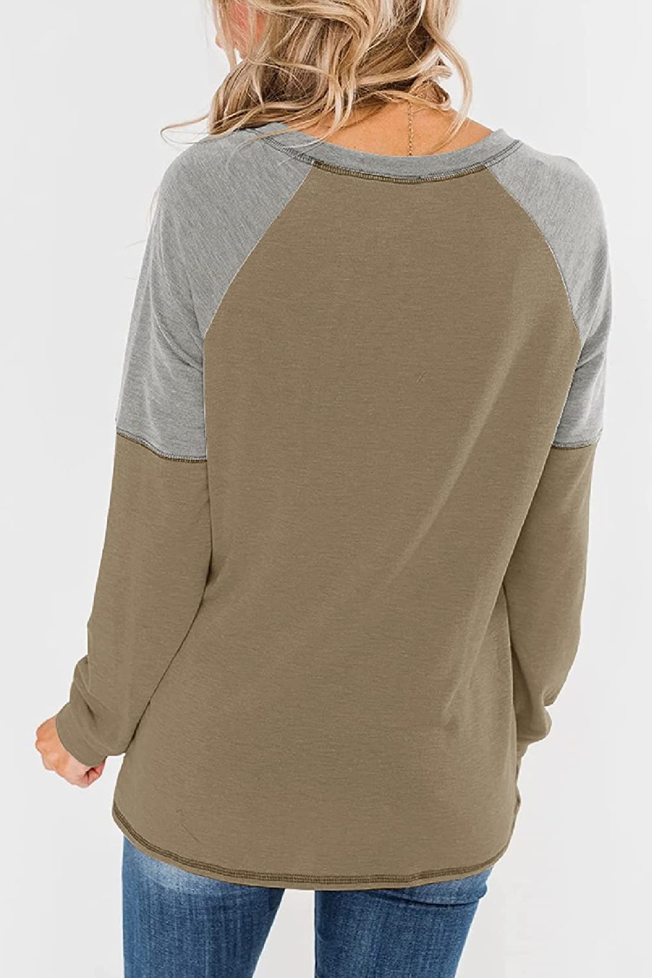 Bingerlily Women Brown Grey Long Sleeve Tunic Top