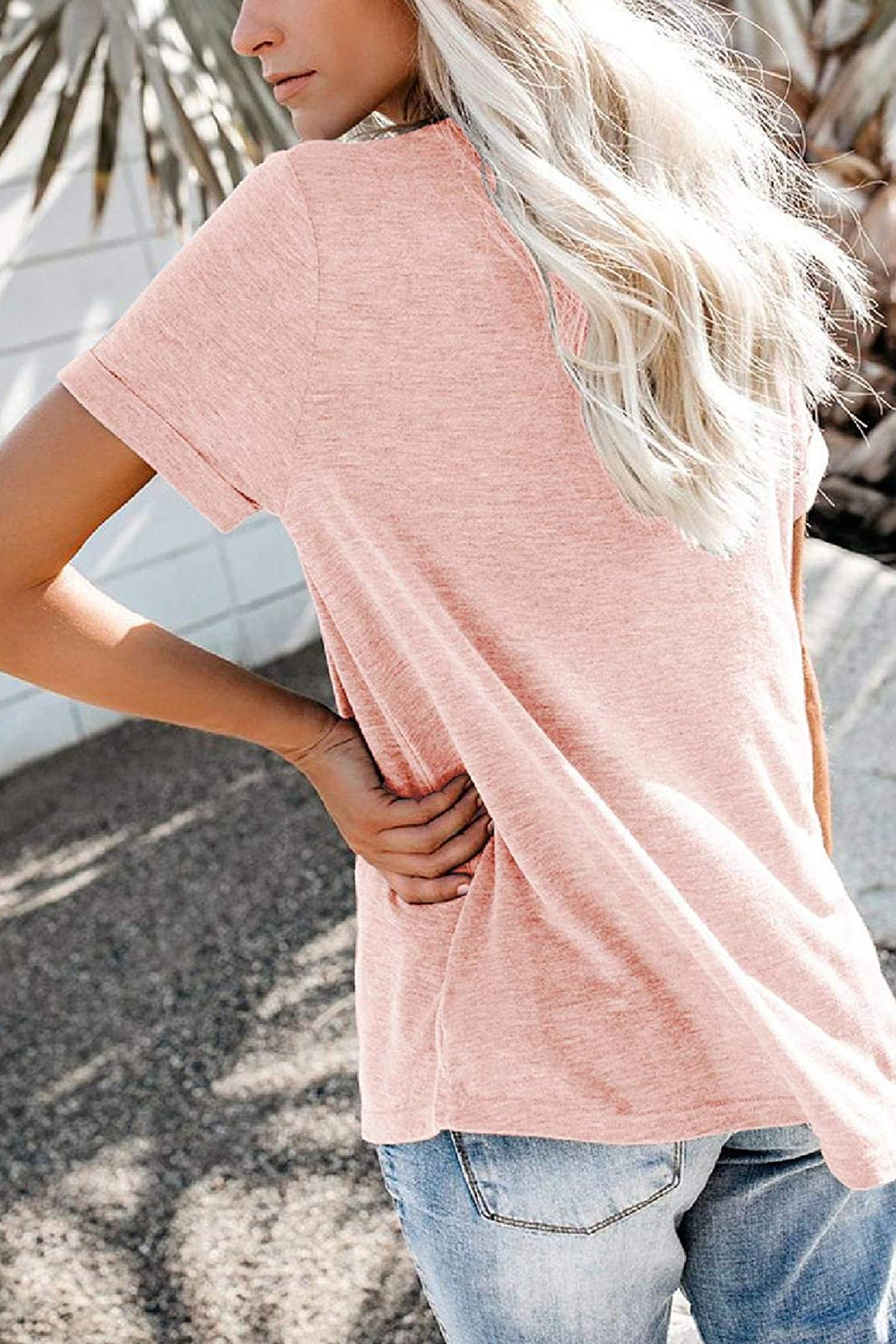 Bingerlily Light Pink Roll Up Short Sleeve T Shirt