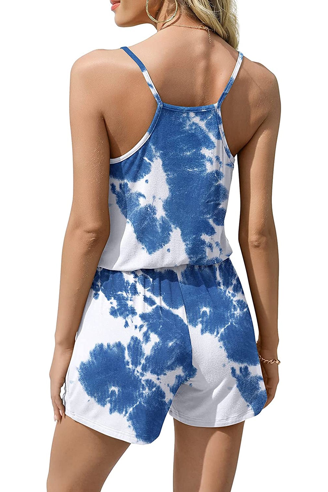 Bingerlily Women Tie Dye Blue Spaghetti Strap Romper