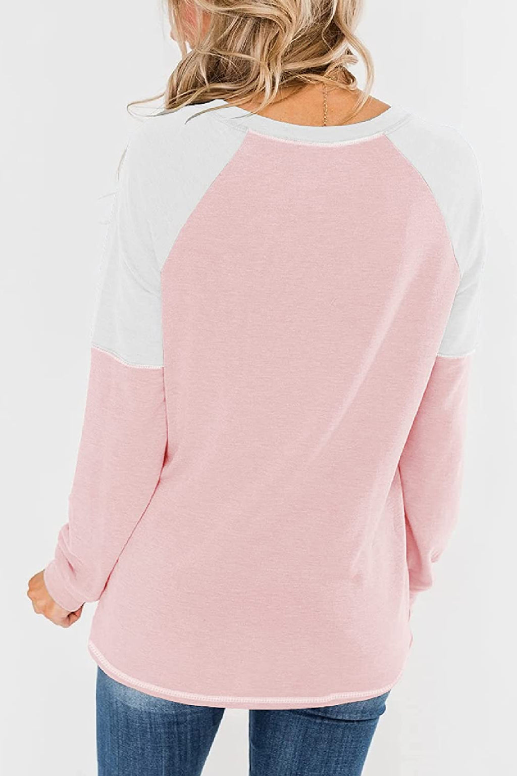 Bingerlily Women Pink White Long Sleeve Tunic Top