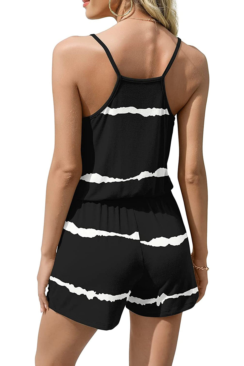 Bingerlily Women Black Stripe Spaghetti Strap Romper