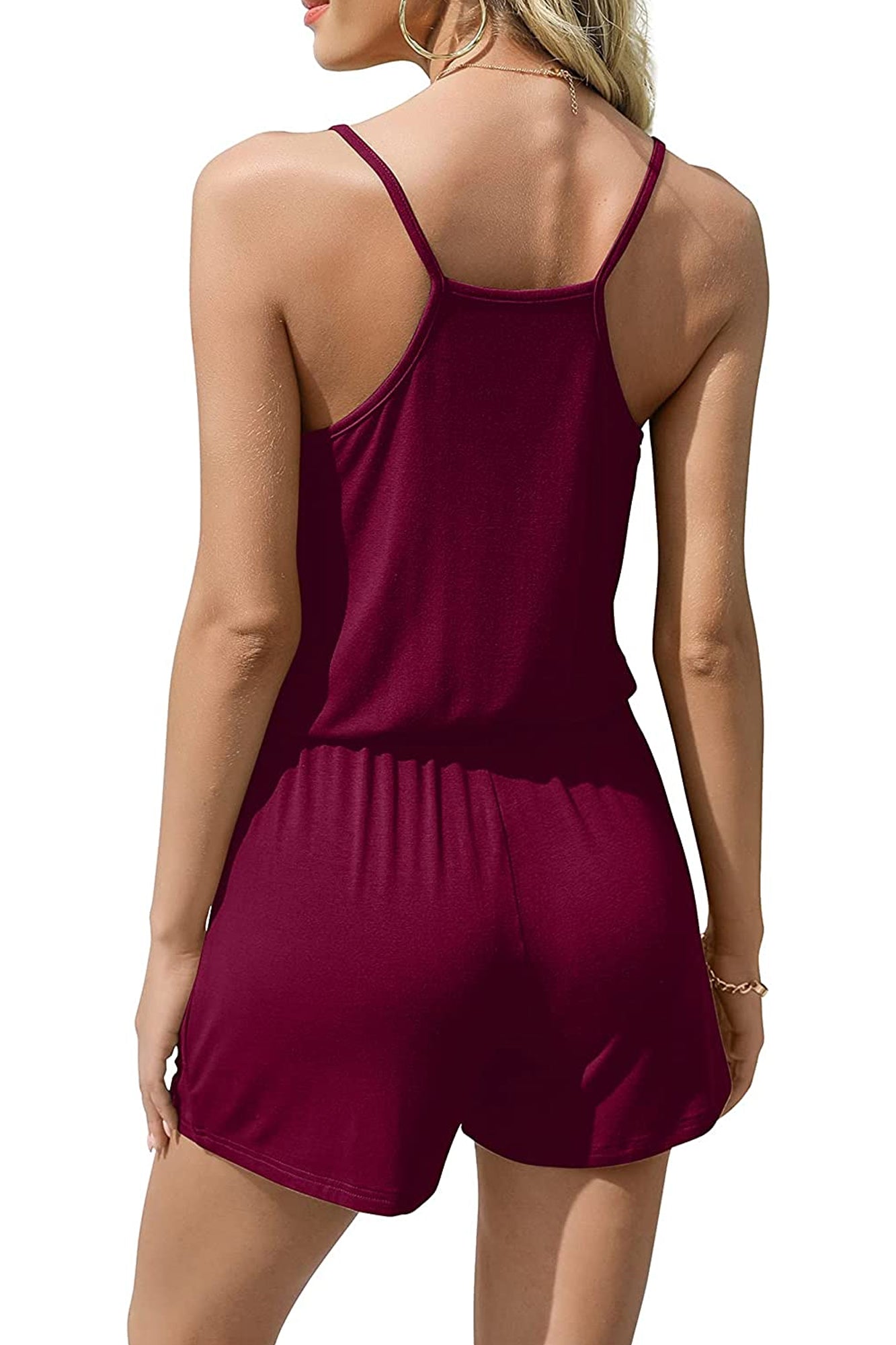 Bingerlily Women Wine Red Spaghetti Strap Romper