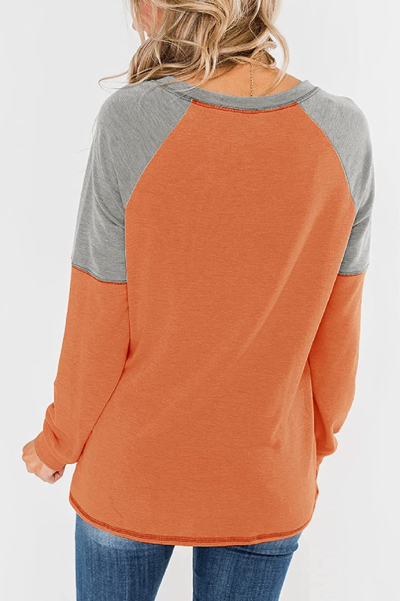 Bingerlily Women Orange Grey Long Sleeve Tunic Top