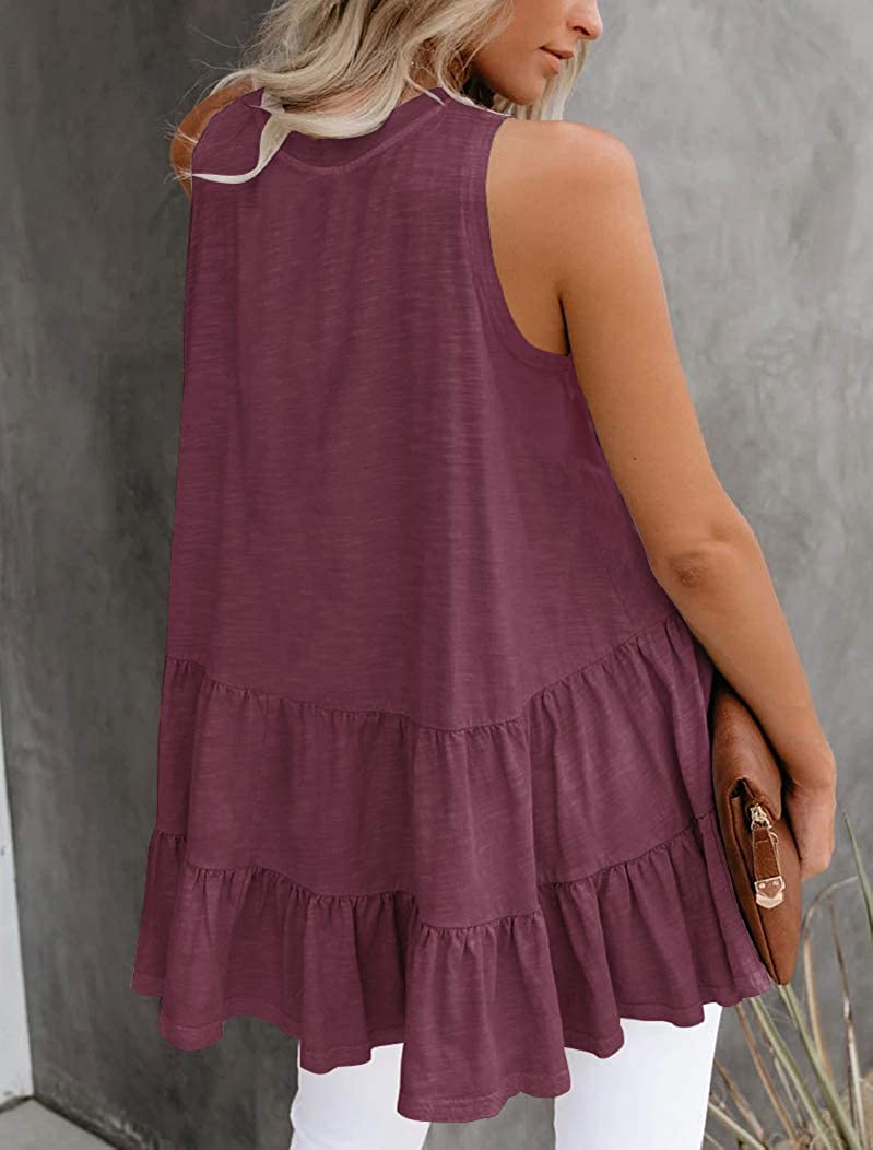 Bingerlily Women's Wine Red Flowy Tank Top