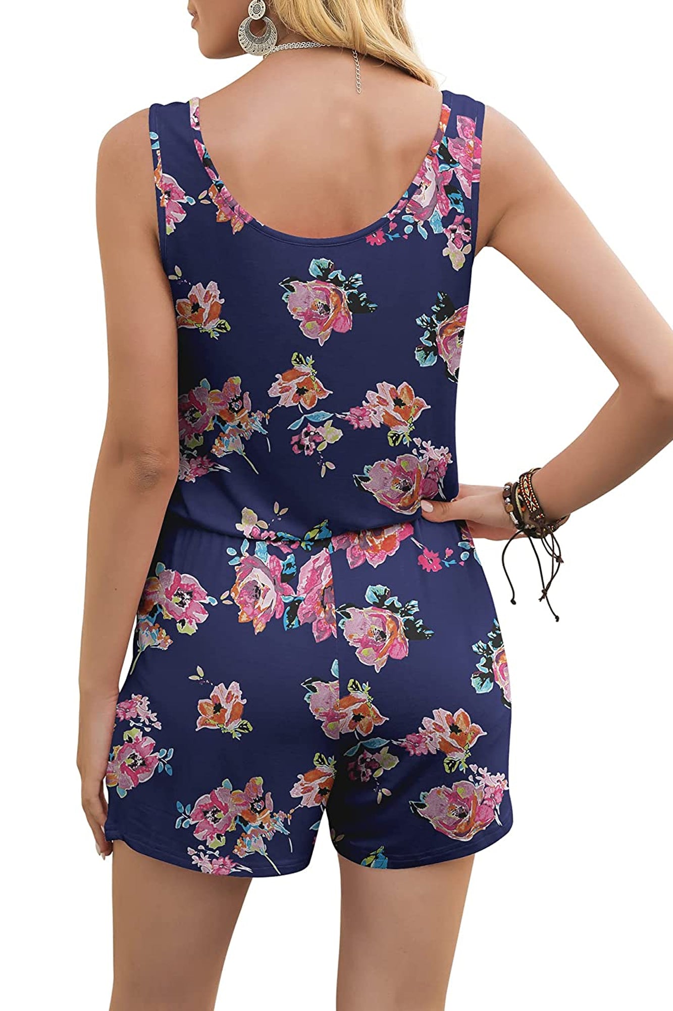 Bingerlily Women Flower Navy Sleeveless Romper