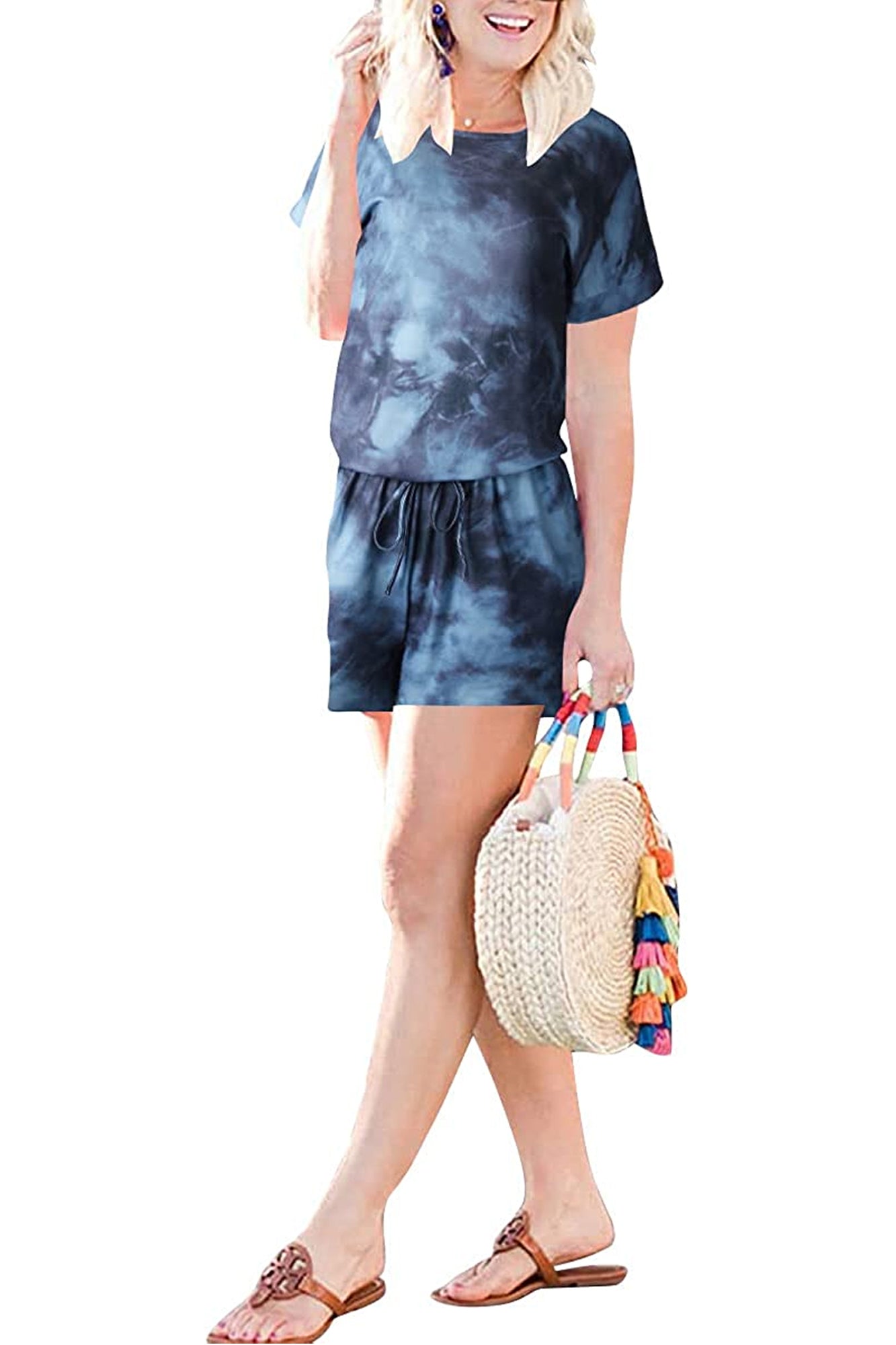 Bingerlily Women Tie Dye Space Short Sleeve Romper