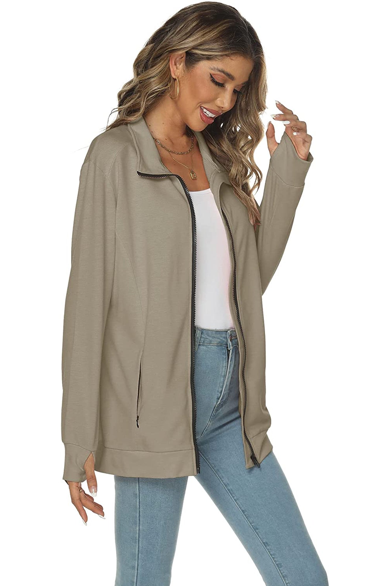 Bingerlily Women's Brown Zip Athletic Jacket