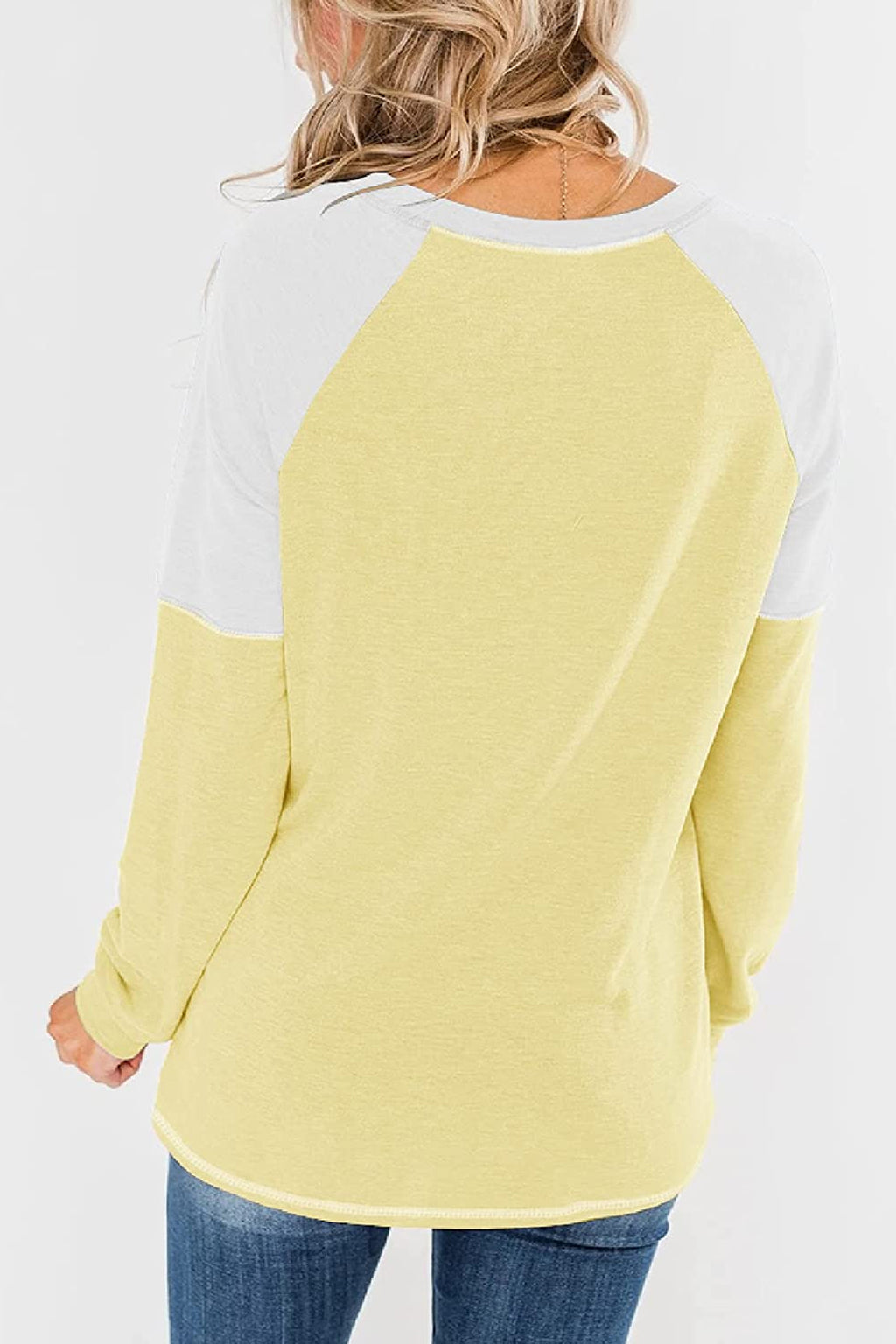 Bingerlily Women Yellow White Long Sleeve Tunic Top