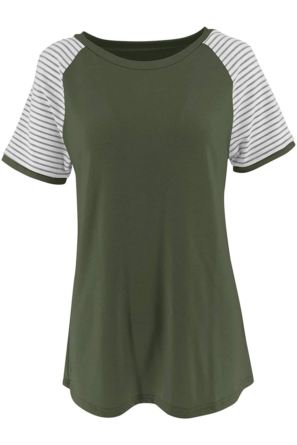 Bingerlily Army Green Short Sleeve Stripe Tops
