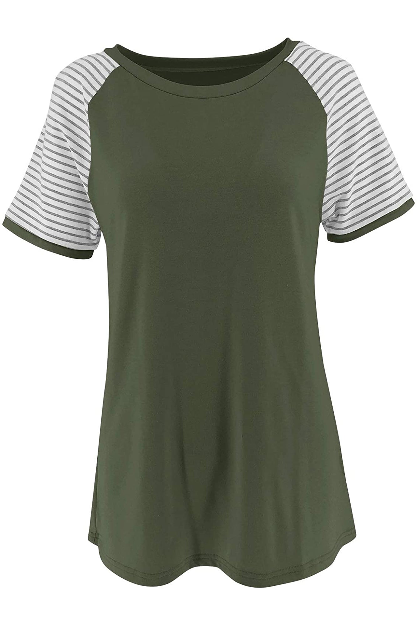 Bingerlily Army Green Short Sleeve Stripe Tops