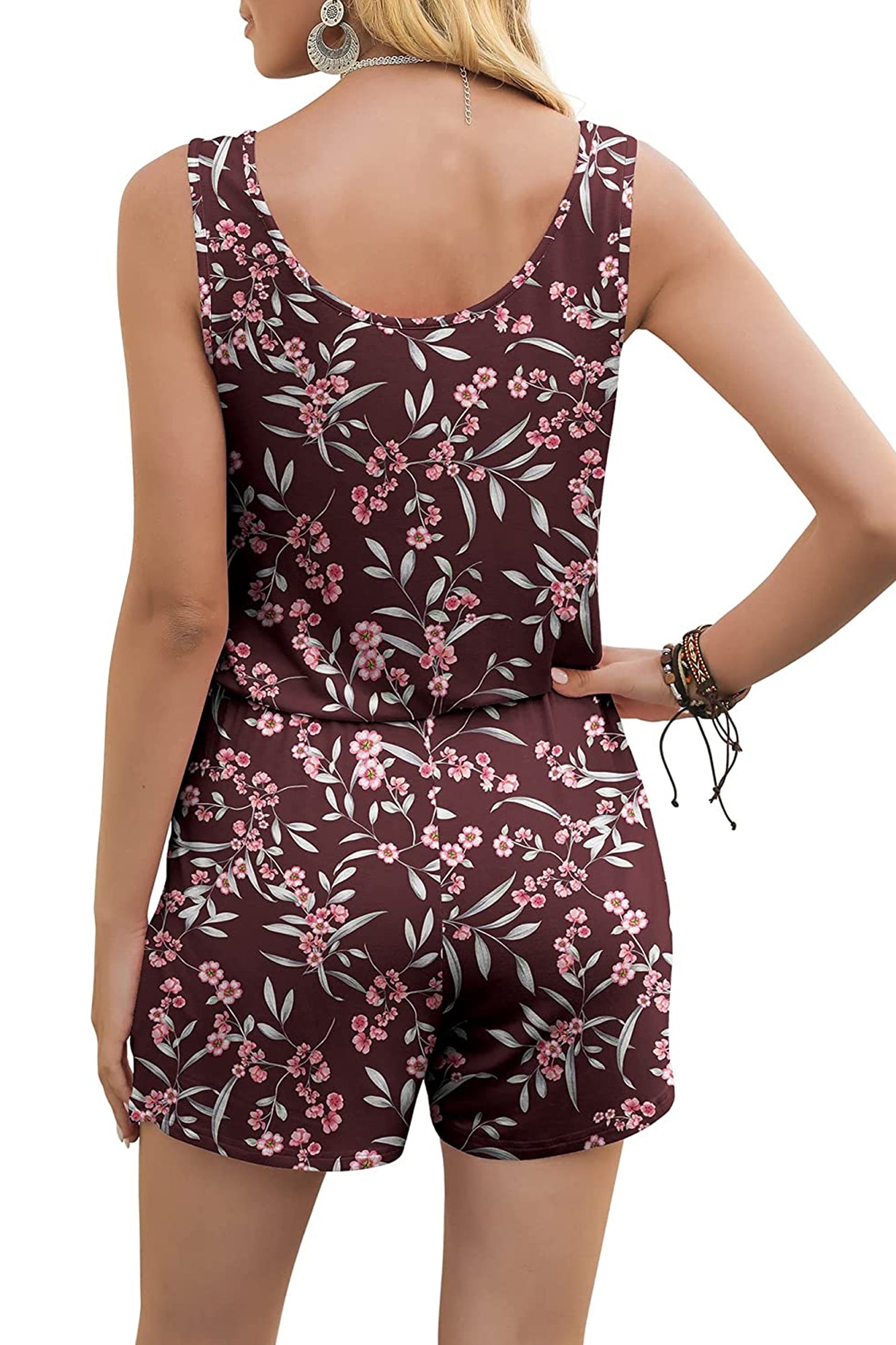 Bingerlily Women Red Flower Sleeveless Romper