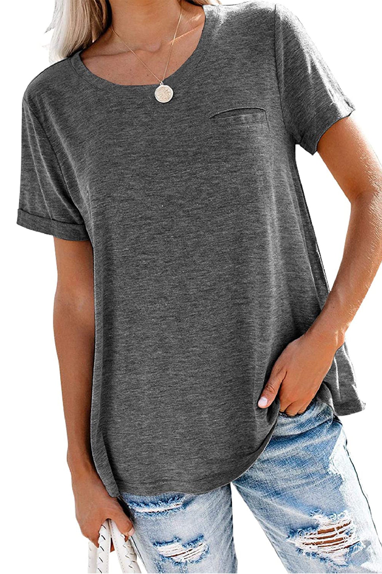 Bingerlily Charcoal Roll Up Short Sleeve T Shirt