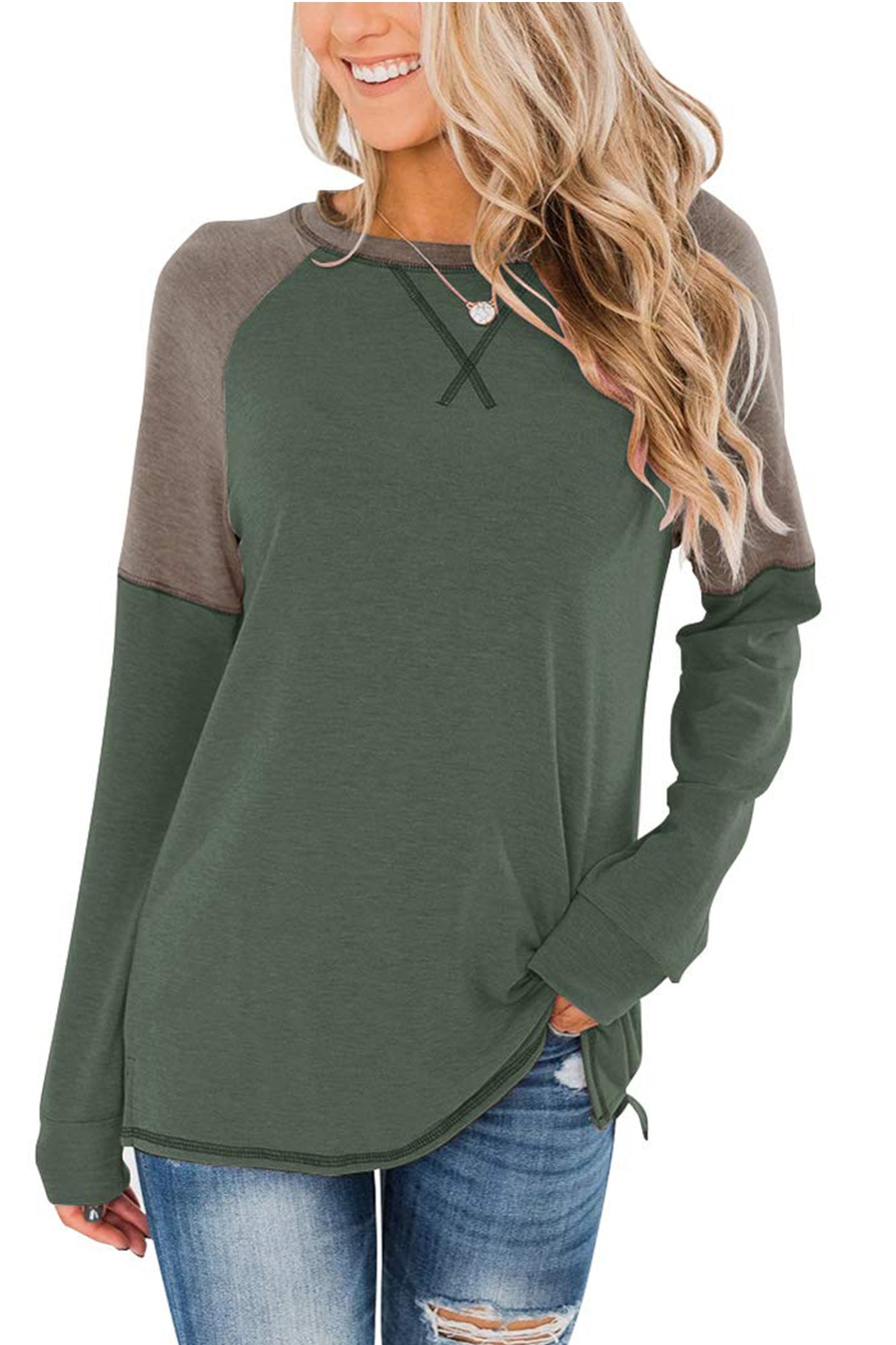 Bingerlily Women Dull Green Long Sleeve Tunic Top