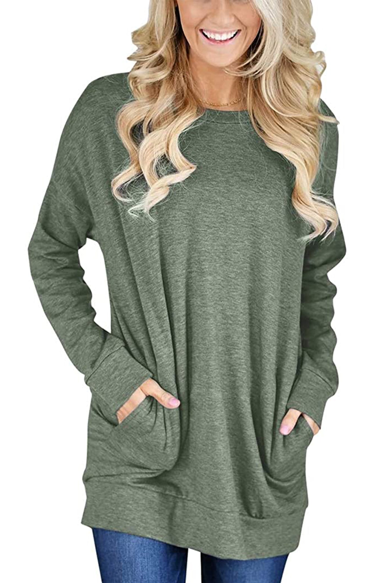 Bingerlily Green Top Tunic with Pockets