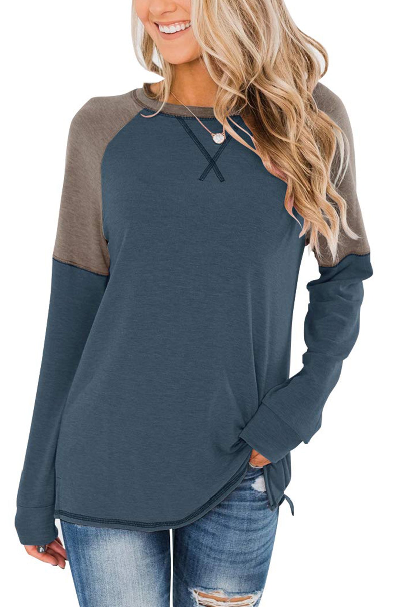 Bingerlily Women Navy Long Sleeve Tunic Top