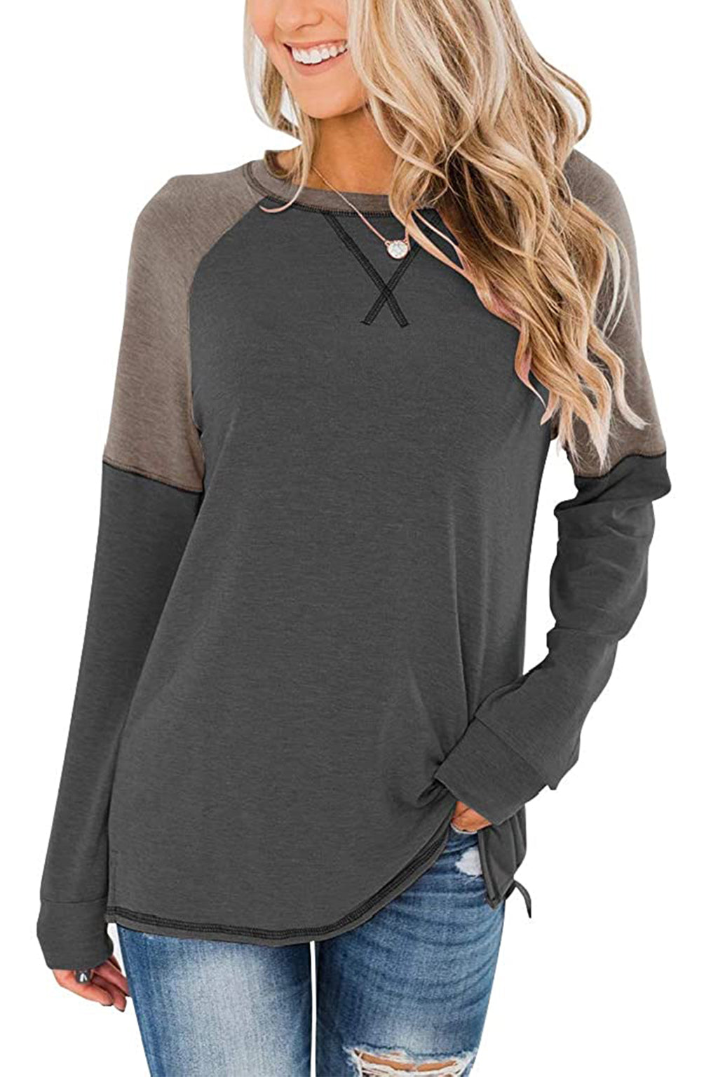 Bingerlily Women Charcoal Long Sleeve Tunic Top