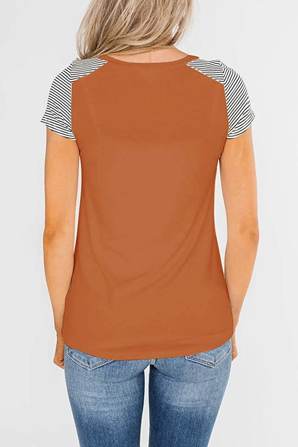 Bingerlily Orange Short Sleeve Stripe Tops