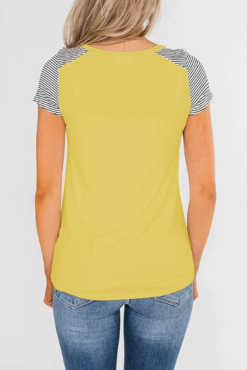 Bingerlily Yellow Short Sleeve Stripe Tops