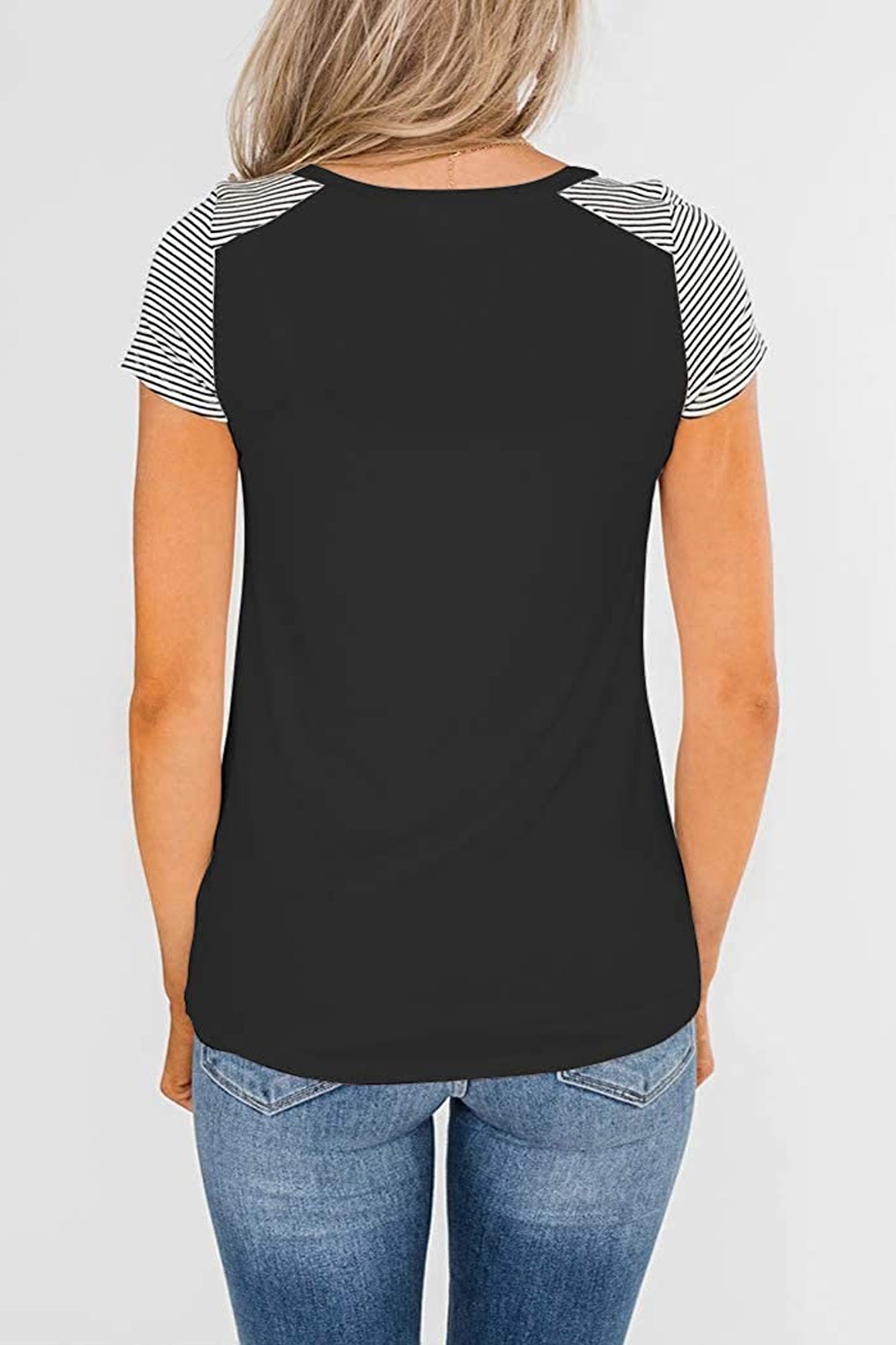 Bingerlily Black Short Sleeve Stripe Tops