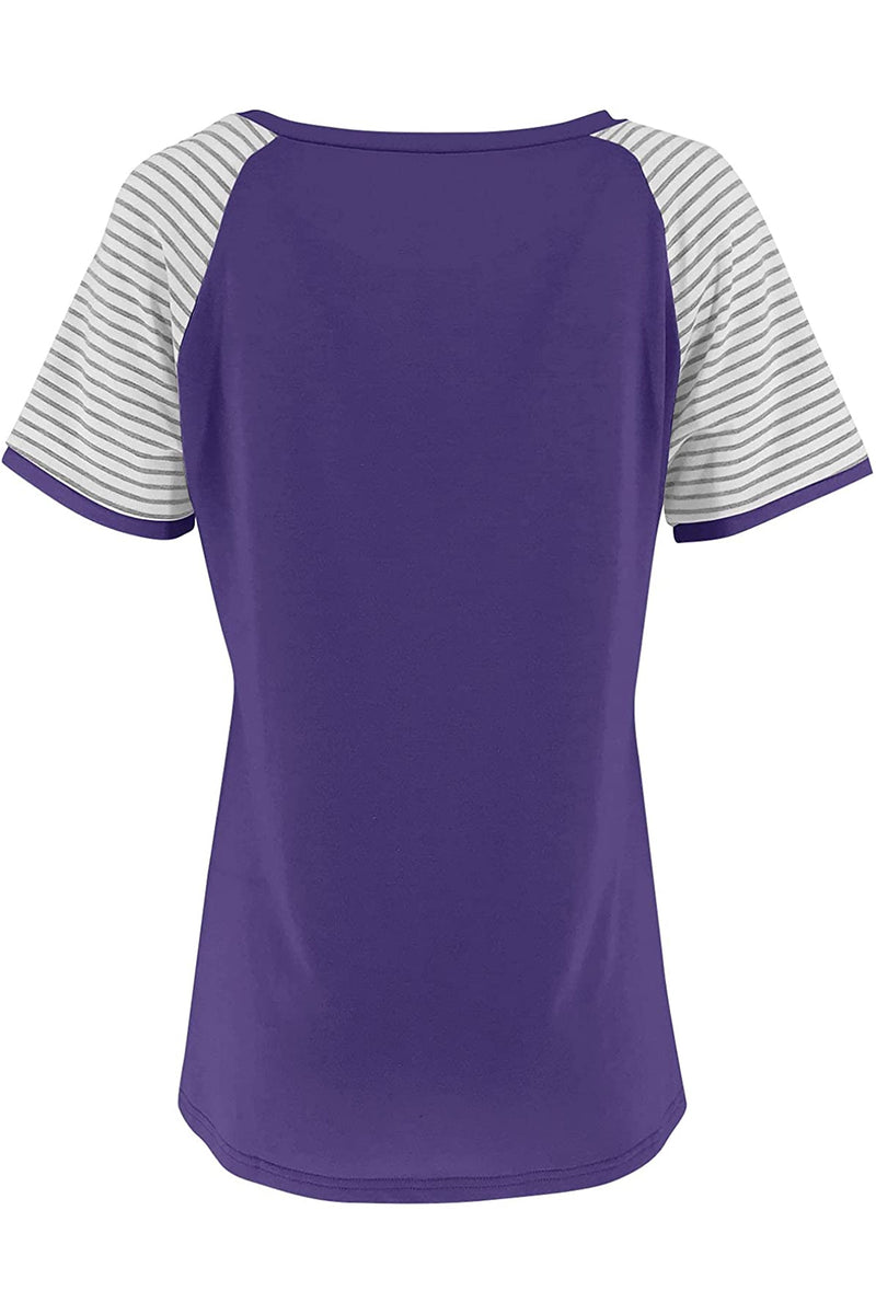 Bingerlily Purple Short Sleeve Stripe Tops