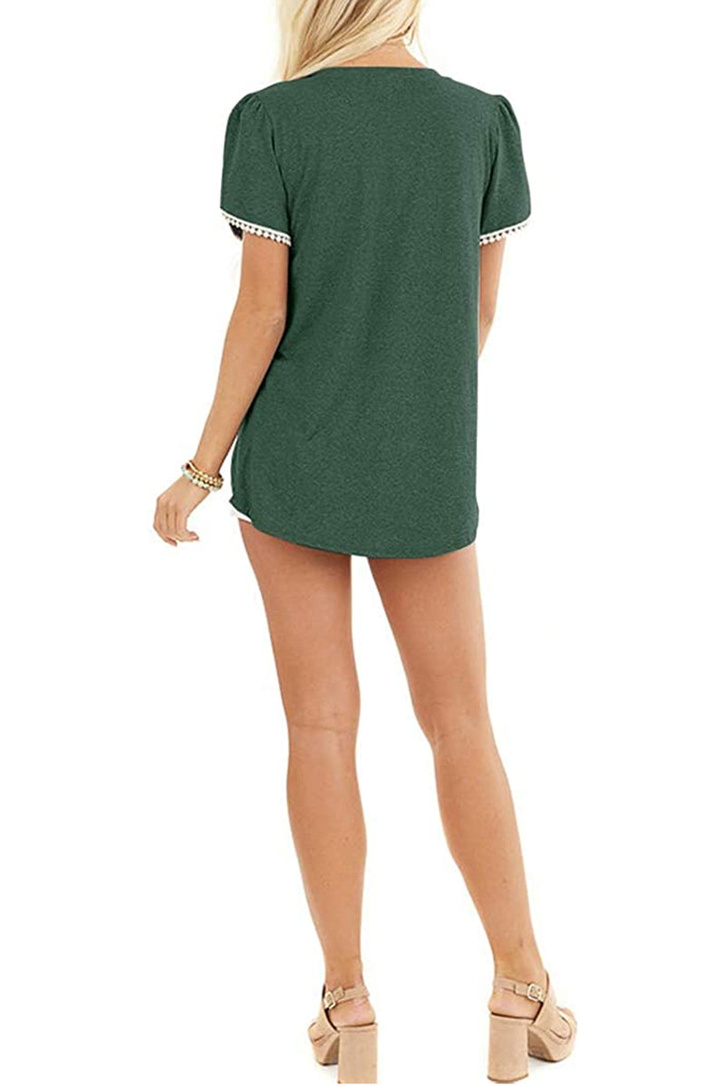 Bingerlily Green Crew Neck Short Sleeve T Shirt with Lace