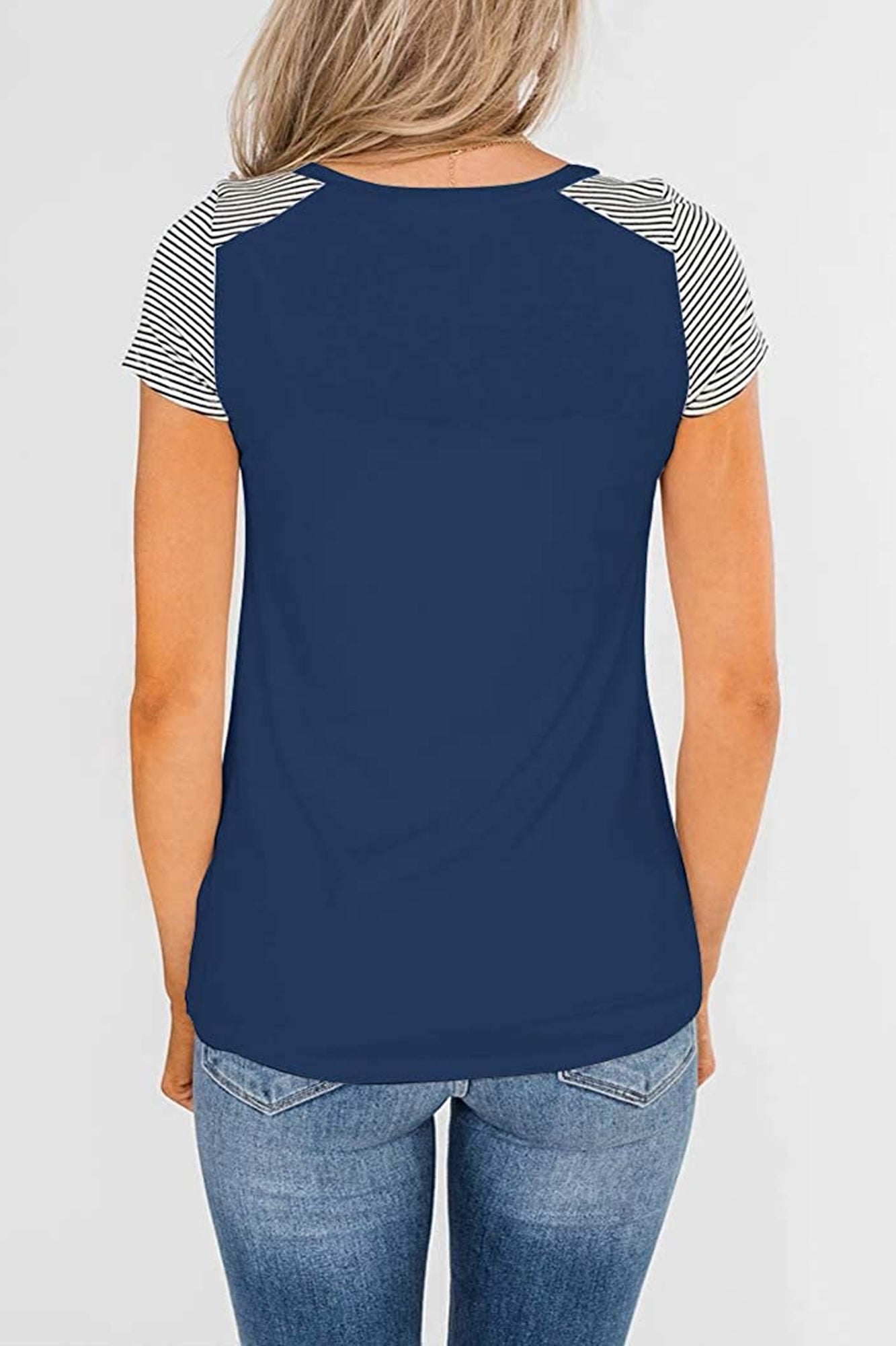 Bingerlily Blue Short Sleeve Stripe Tops