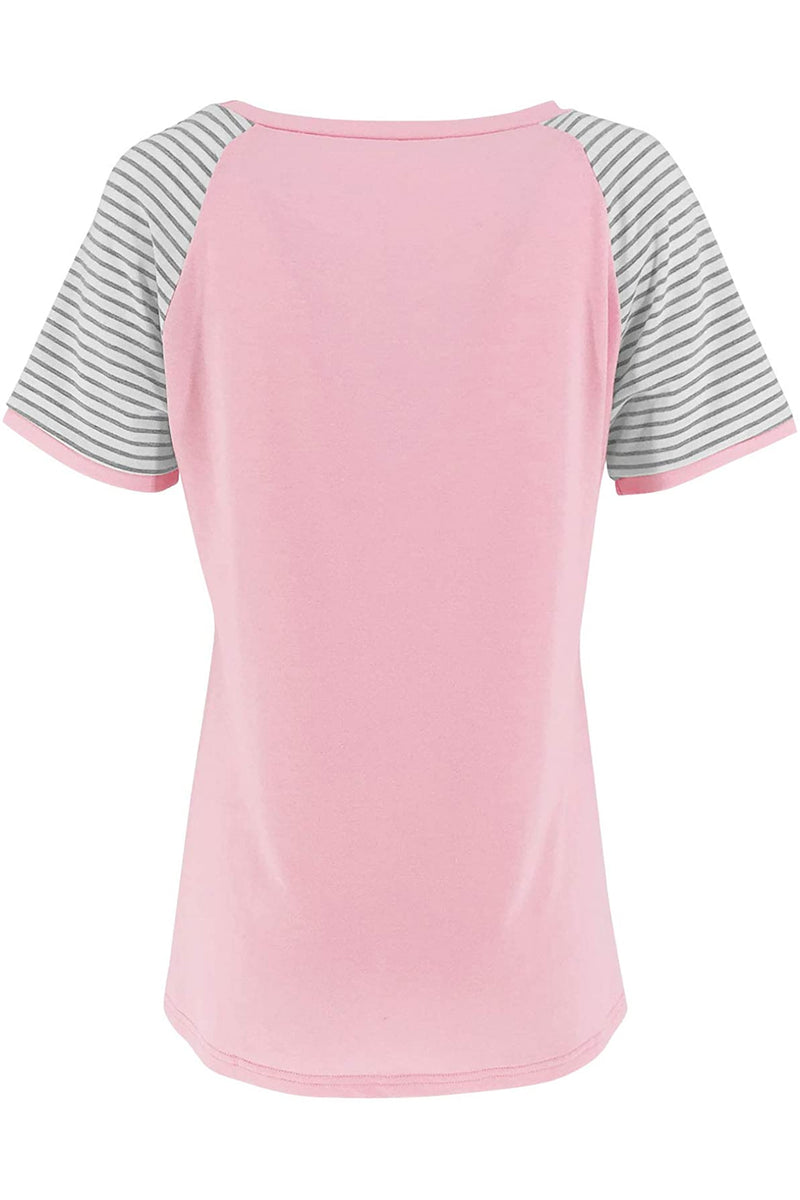 Bingerlily Pink Short Sleeve Stripe Tops
