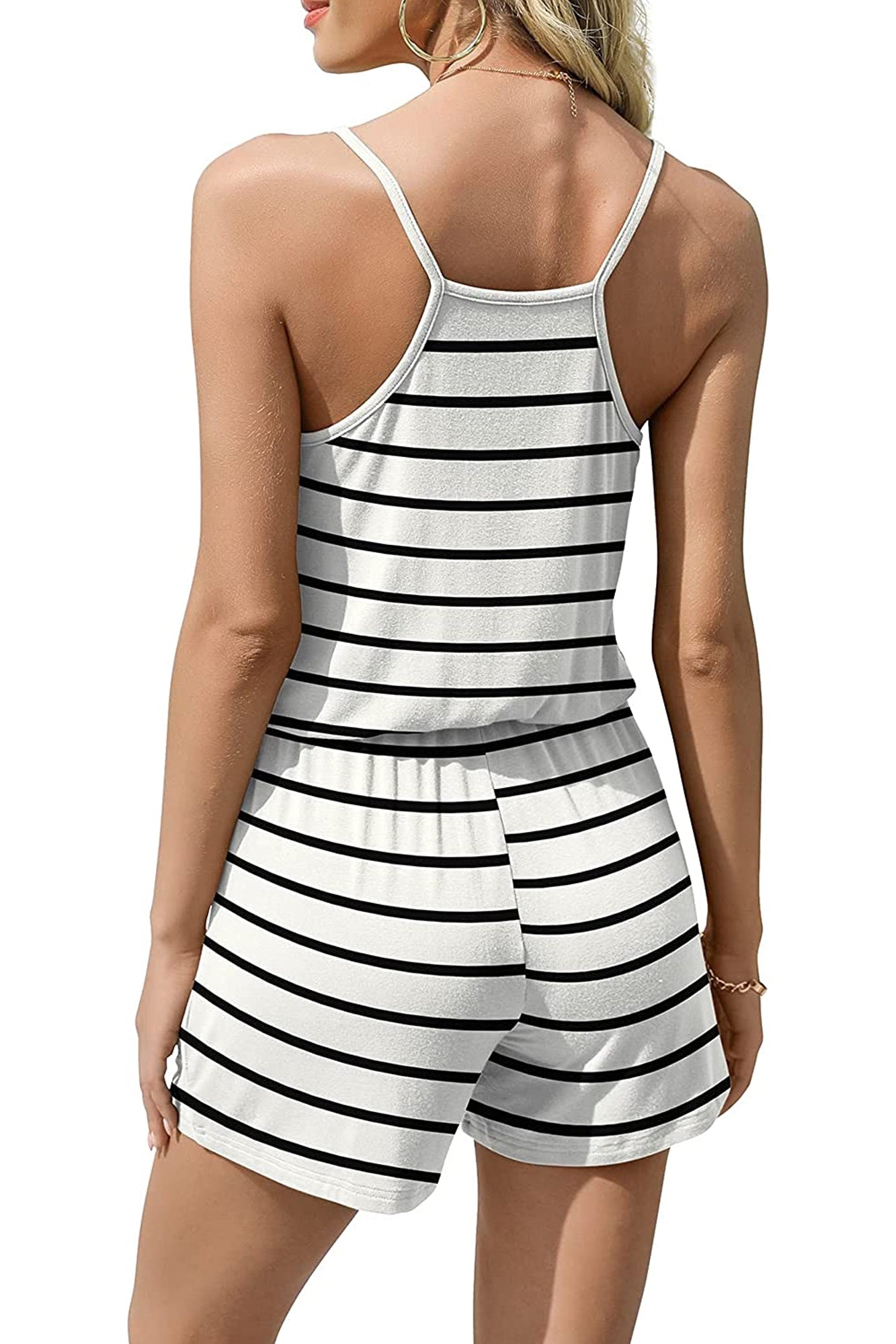 Bingerlily Women Stripe White Spaghetti Strap Romper
