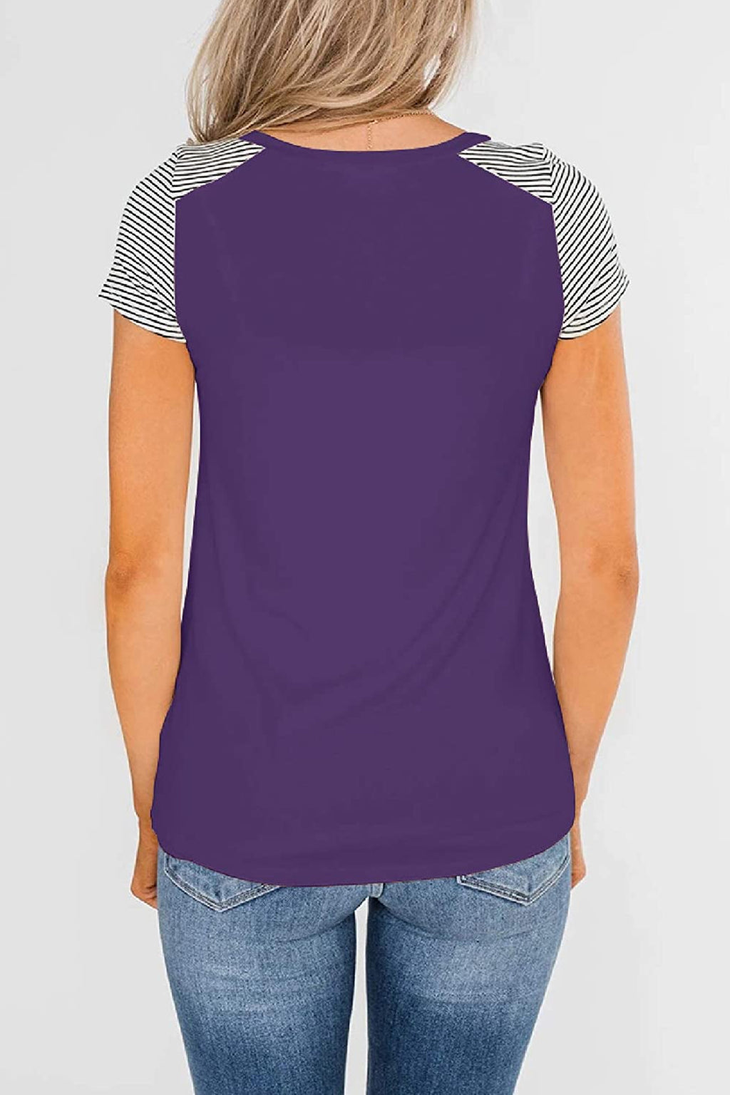 Bingerlily Purple Short Sleeve Stripe Tops