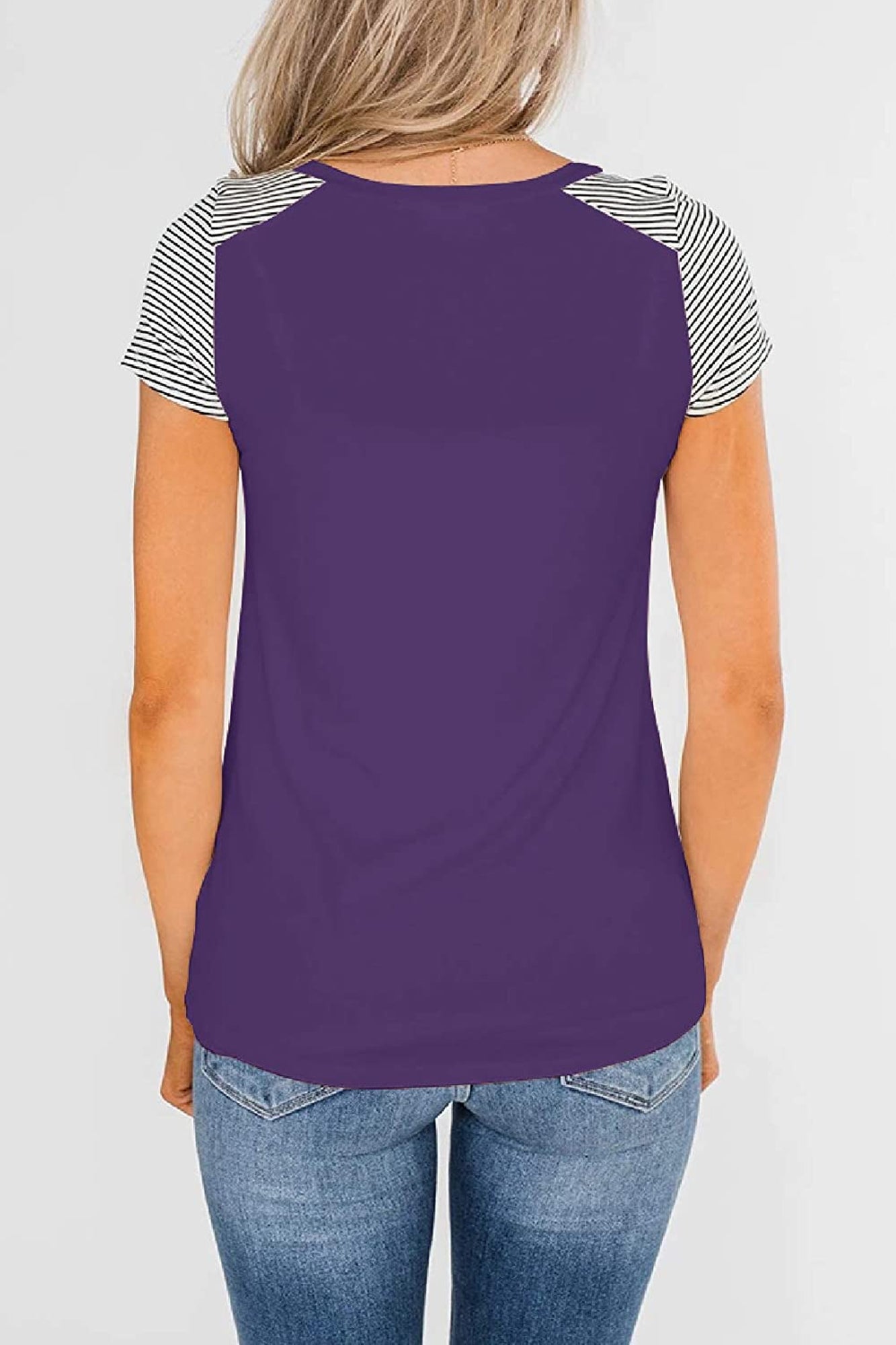Bingerlily Purple Short Sleeve Stripe Tops