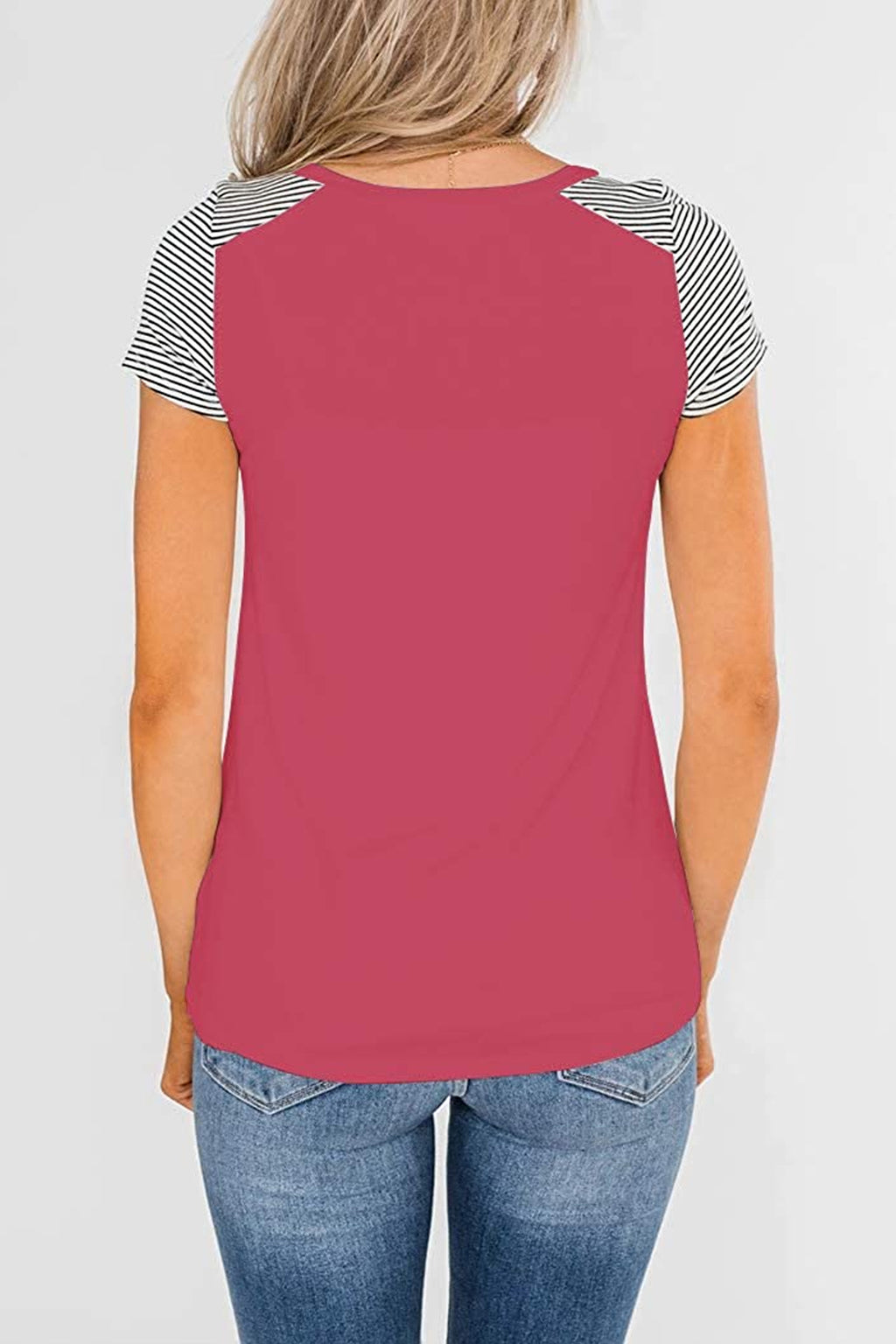 Bingerlily Deep Peach Short Sleeve Stripe Tops