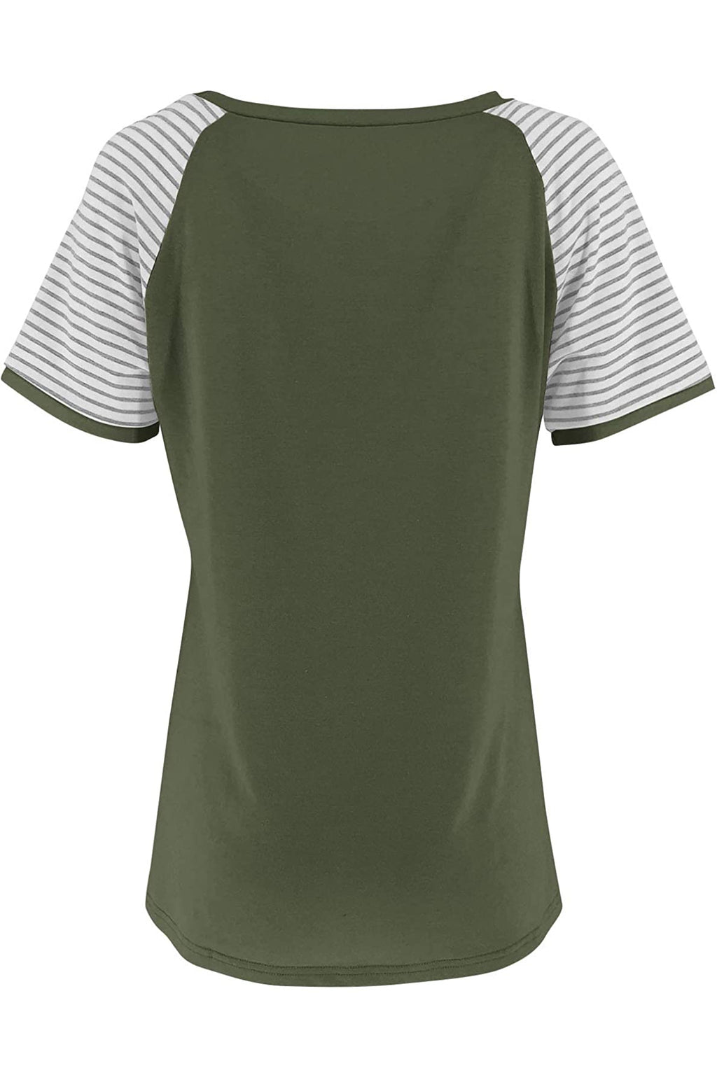 Bingerlily Army Green Short Sleeve Stripe Tops