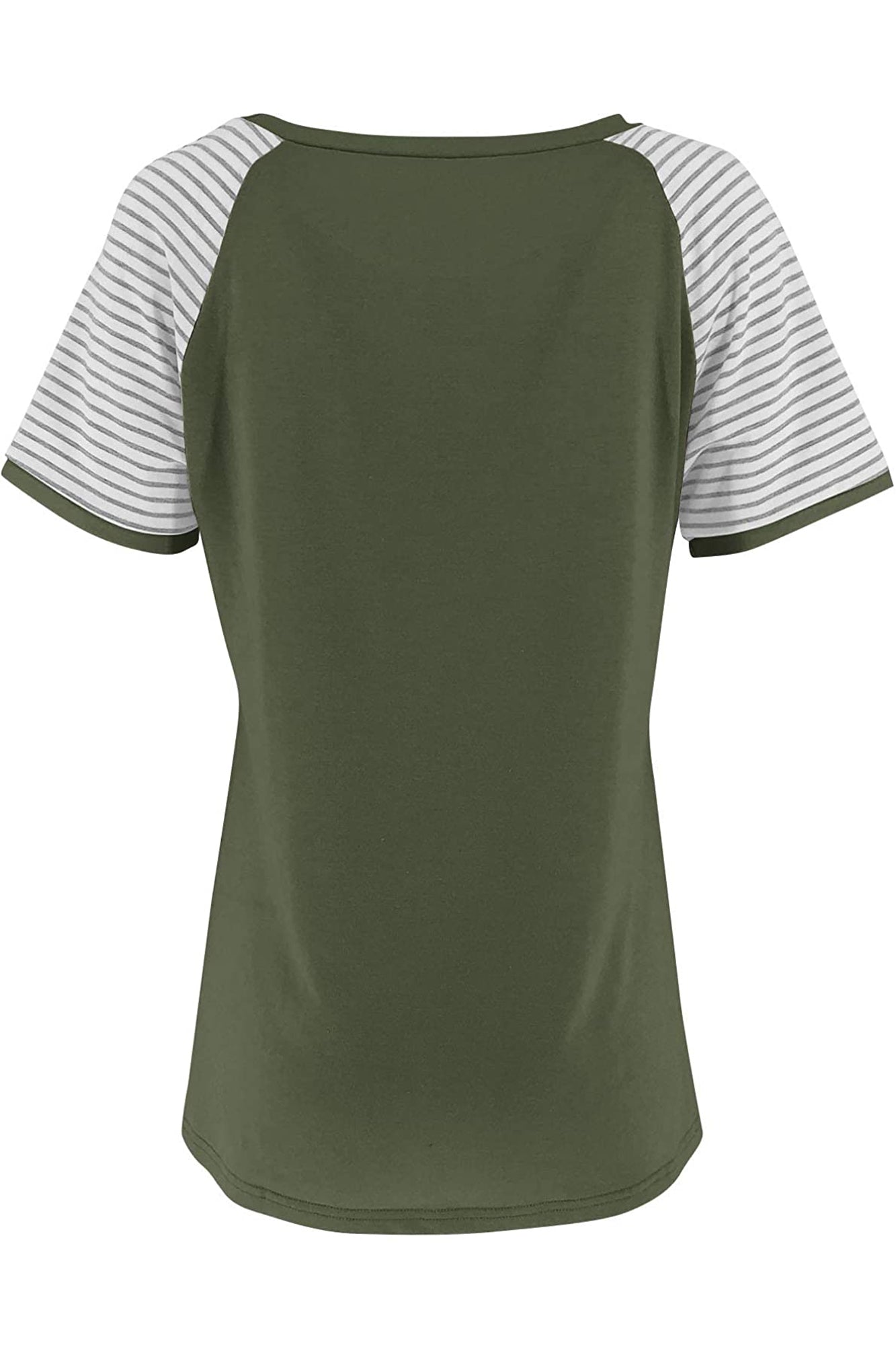 Bingerlily Army Green Short Sleeve Stripe Tops