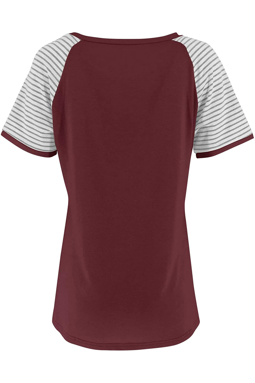 Bingerlily Wine Red Short Sleeve Stripe Tops