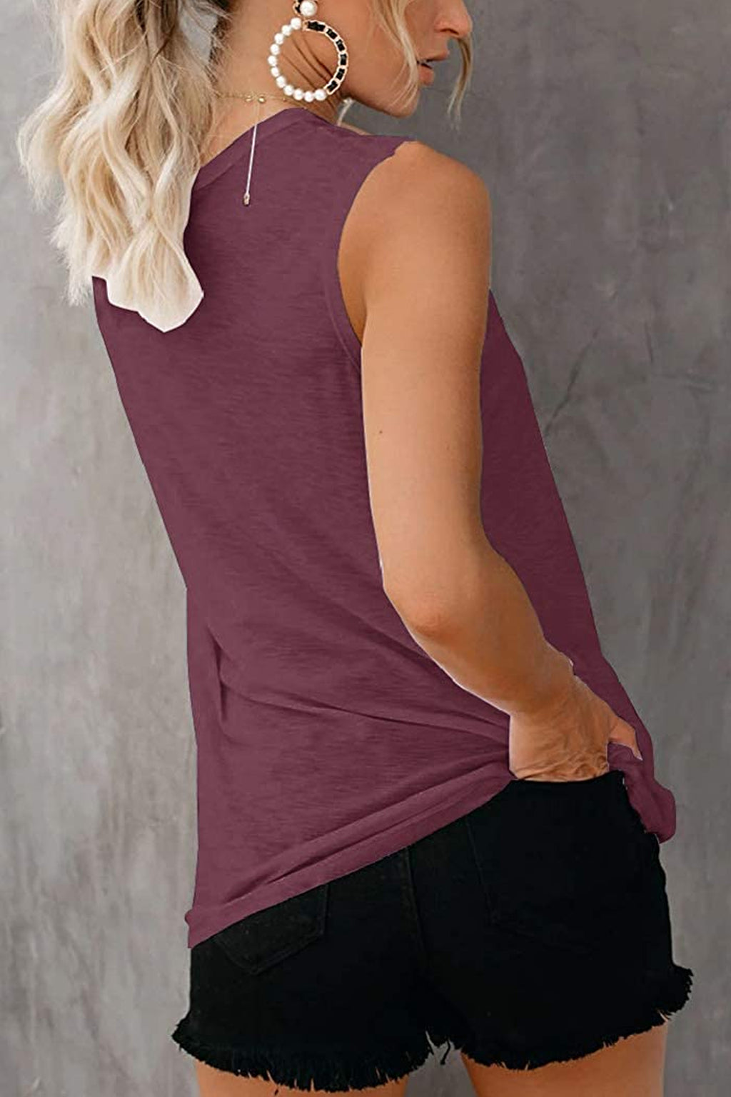 Bingerlily Women's Wine Red Sleeveless Flowy Tank Top