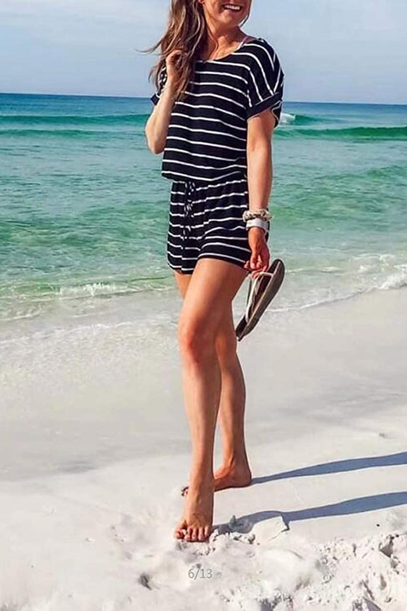 Bingerlily Women Black Stripe Short Sleeve Romper