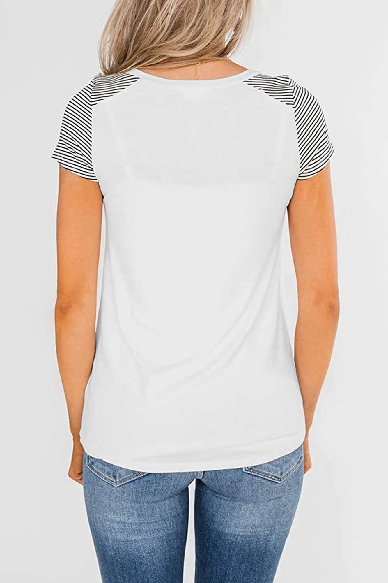 Bingerlily White Short Sleeve Stripe Tops