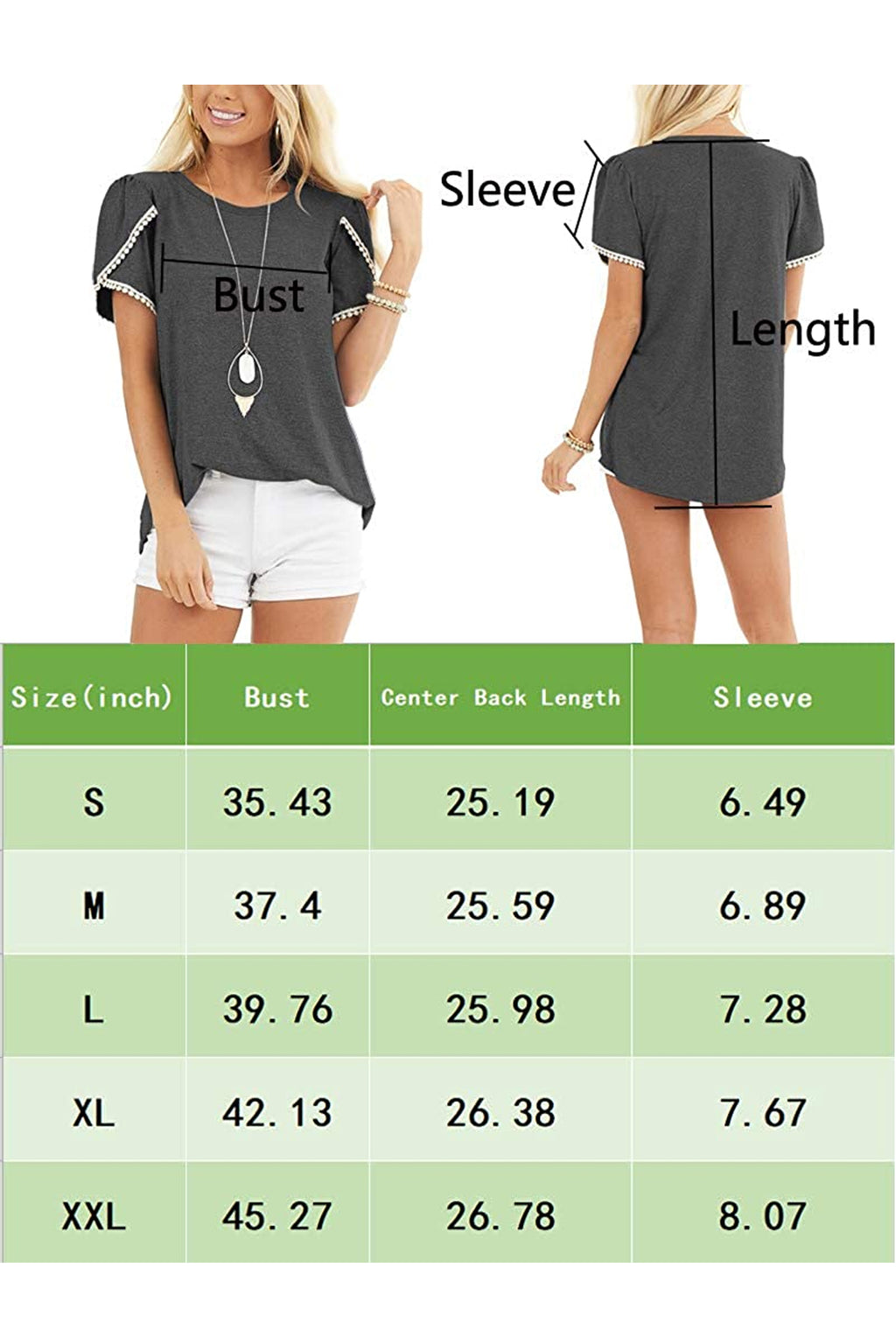 Bingerlily Charcoal Crew Neck Short Sleeve T Shirt with Lace