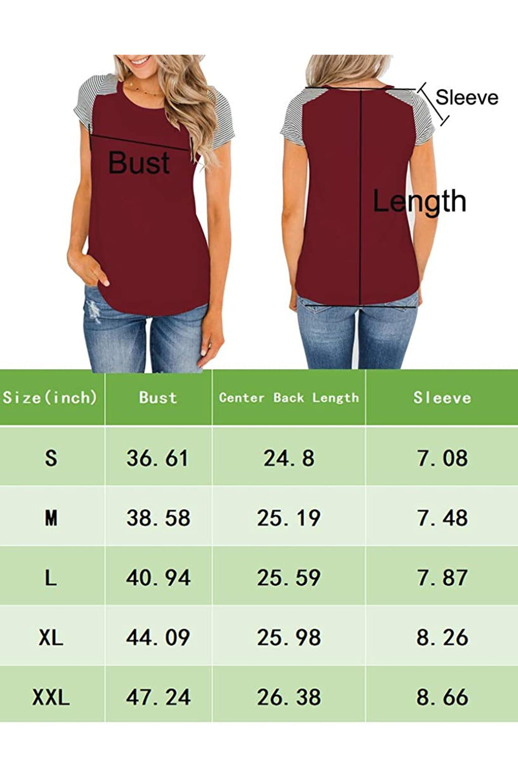 Bingerlily Wine Red Short Sleeve Stripe Tops