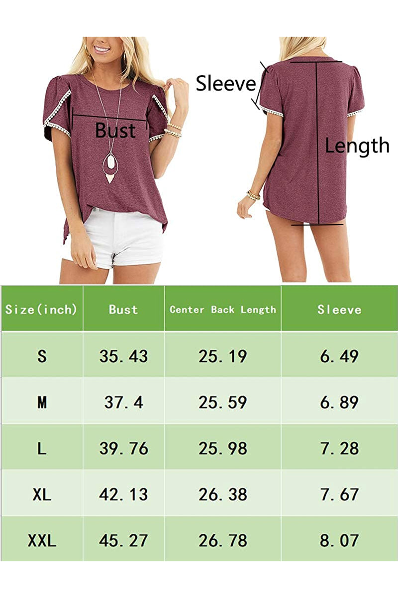 Bingerlily Wine Red Crew Neck Short Sleeve T Shirt with Lace