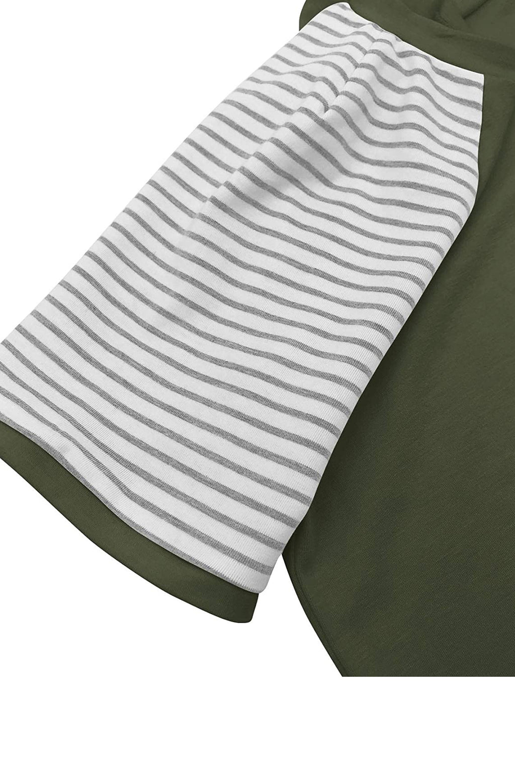 Bingerlily Army Green Short Sleeve Stripe Tops