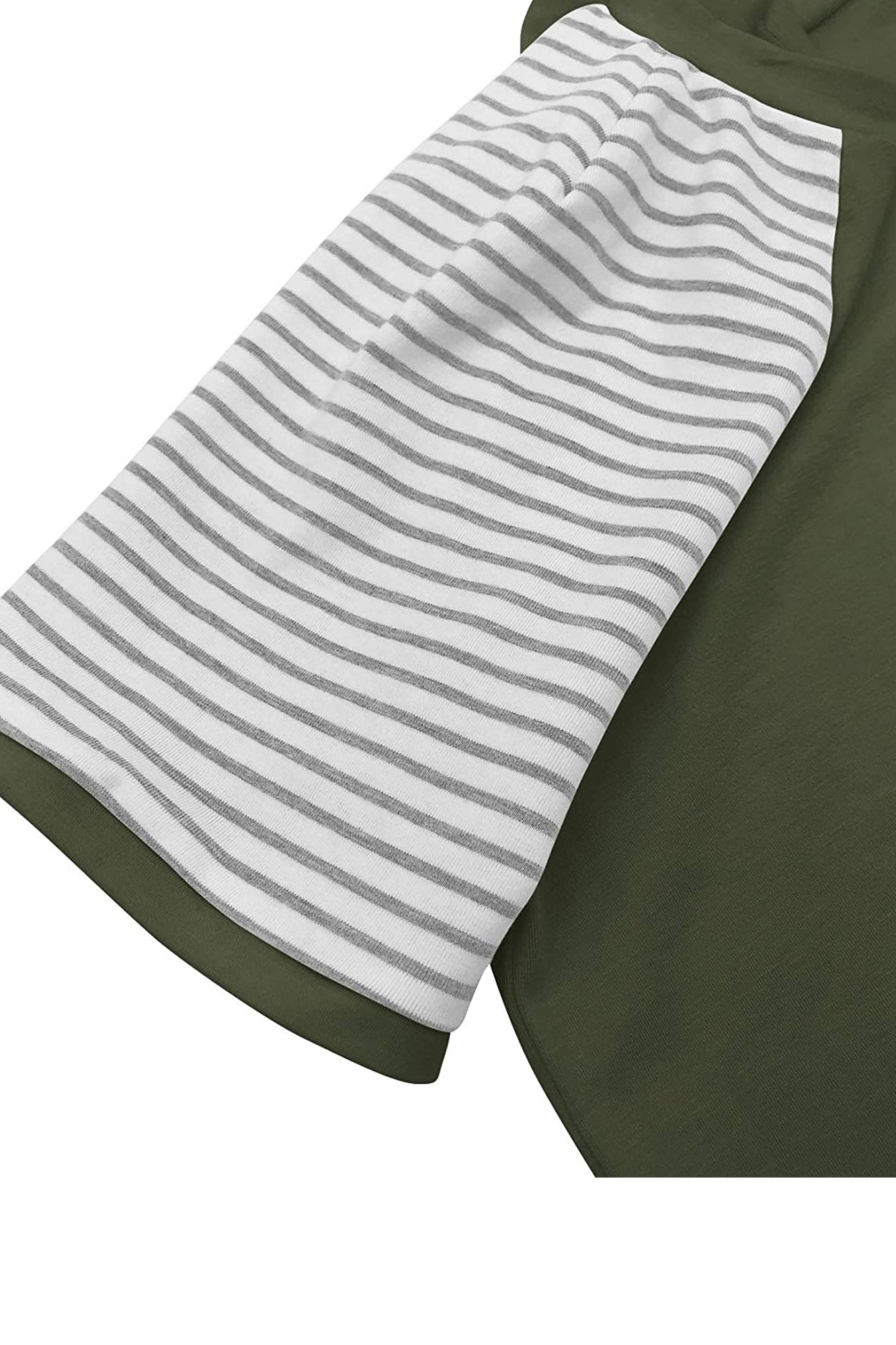 Bingerlily Army Green Short Sleeve Stripe Tops