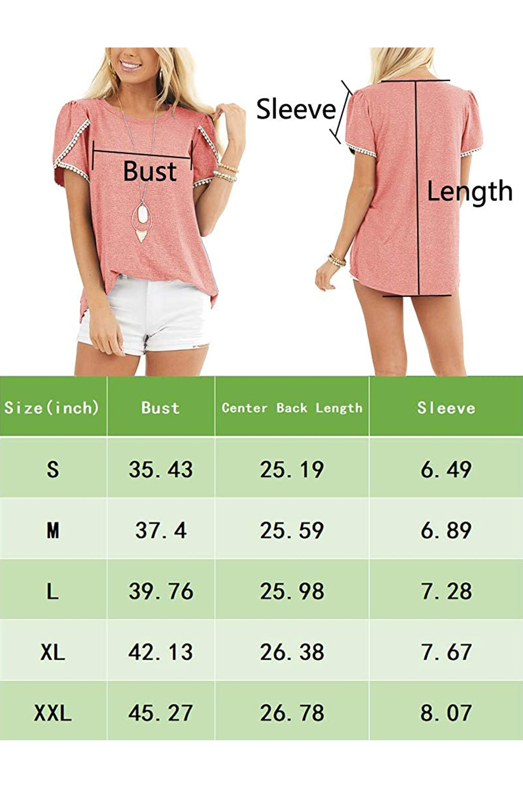 Bingerlily Peach Crew Neck Short Sleeve T Shirt with Lace