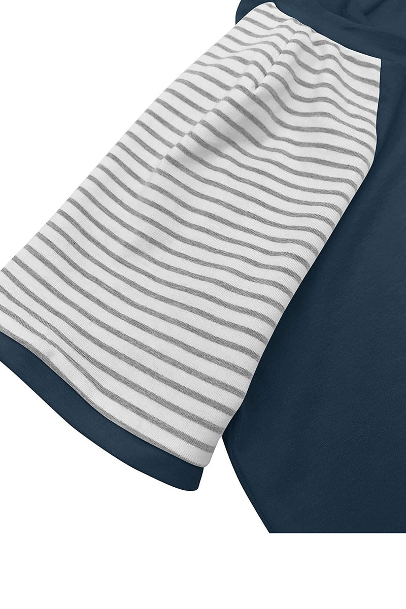Bingerlily Blue Short Sleeve Stripe Tops